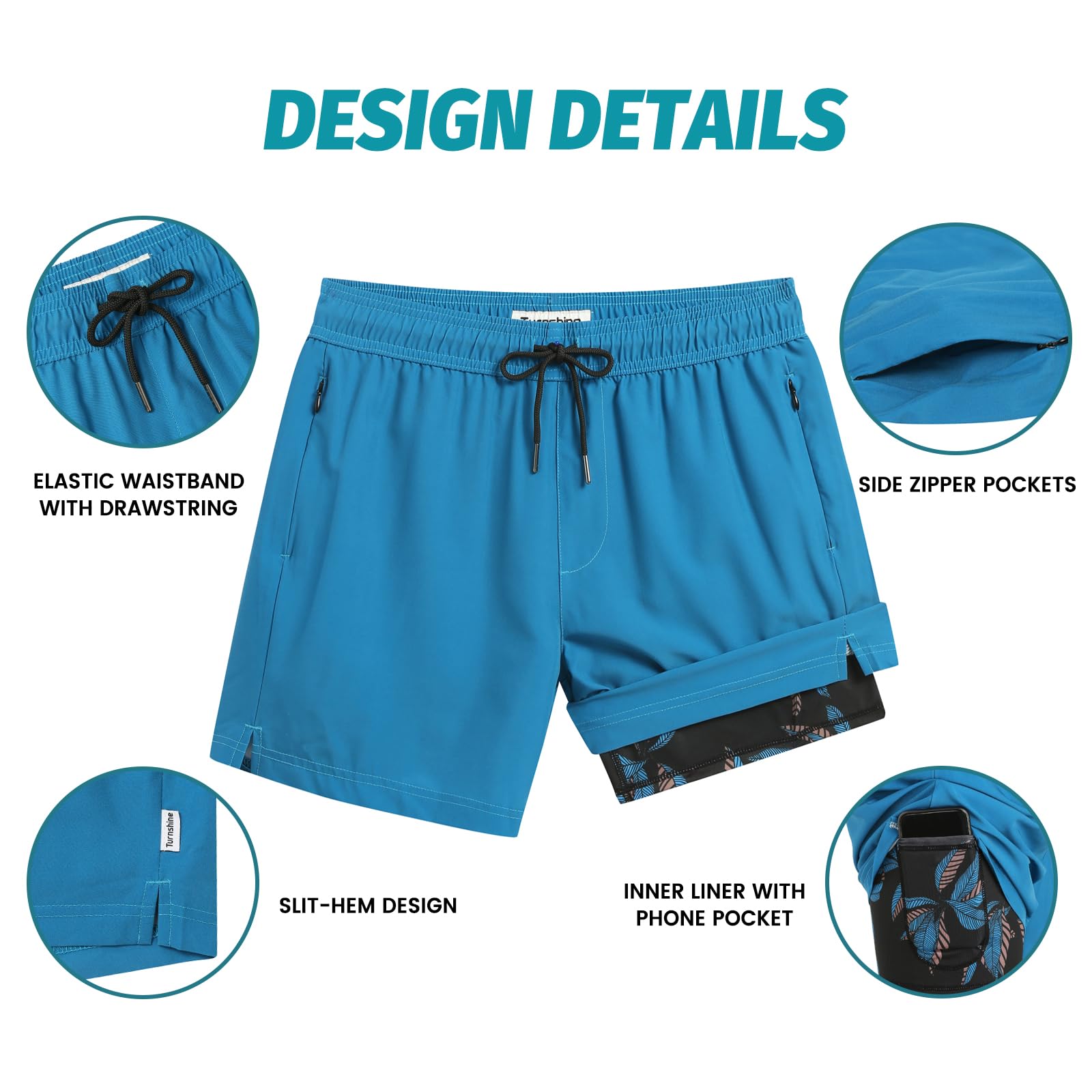 Men's Quick Dry Swim Trunks with Compression Liner - 5