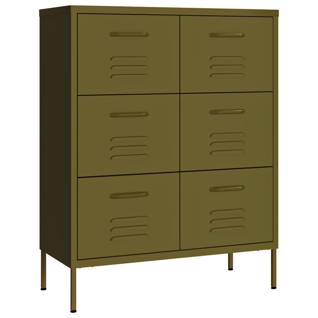 vidaXL 6-Drawer Industrial Storage Cabinet - Olive Green Steel Dresser with Fully Extendable Drawers for Easy Organization | Durable & Low-Maintenance | Perfect for Bedroom, Office or Garage Storage Solutions