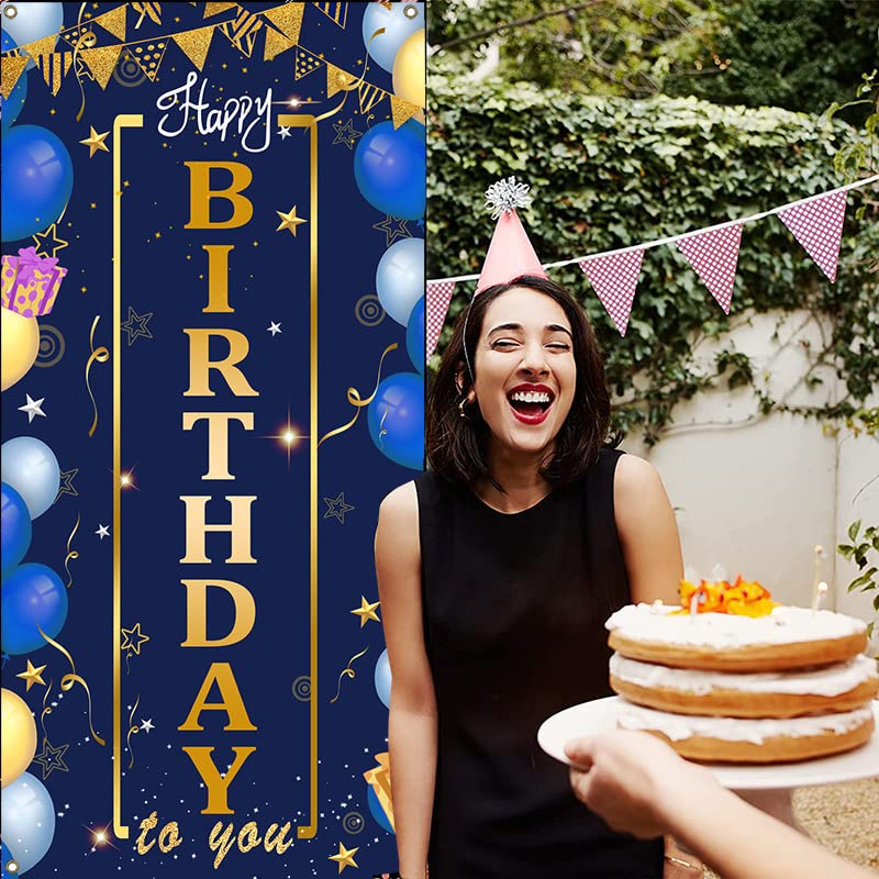 Blue and Gold Happy Birthday Door Banner - 72.8
