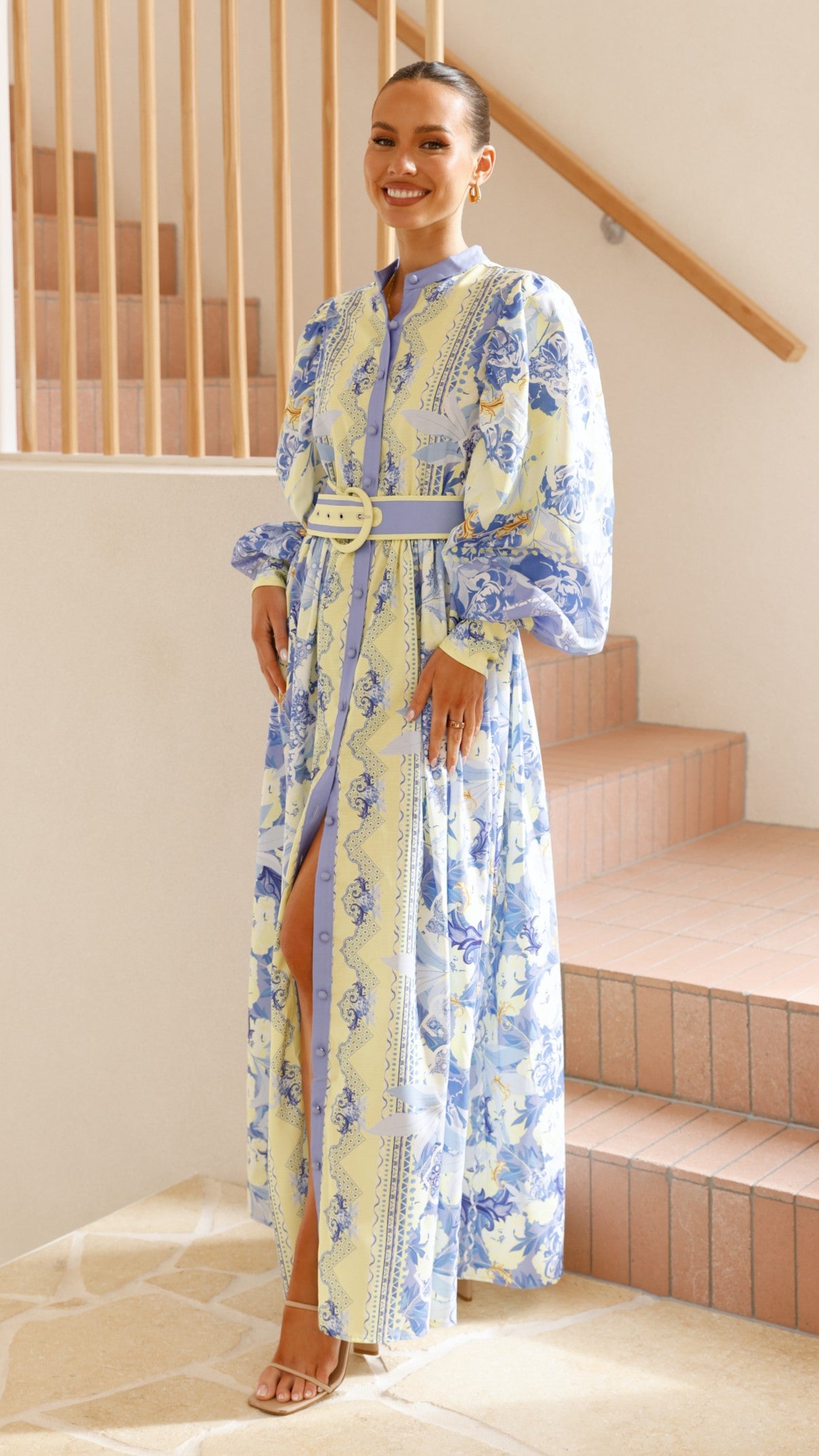 Kalliope Maxi Dress for Women - Flowy Blue & Yellow Floral Summer Dress - Perfect for Beach Vacations, Parties & Casual Outings