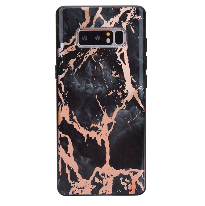 Samsung Galaxy Case in Black Marble with Rose Gold Chrome - Stylish & Protective Phone Cover for Everyday Use, Work, and Travel