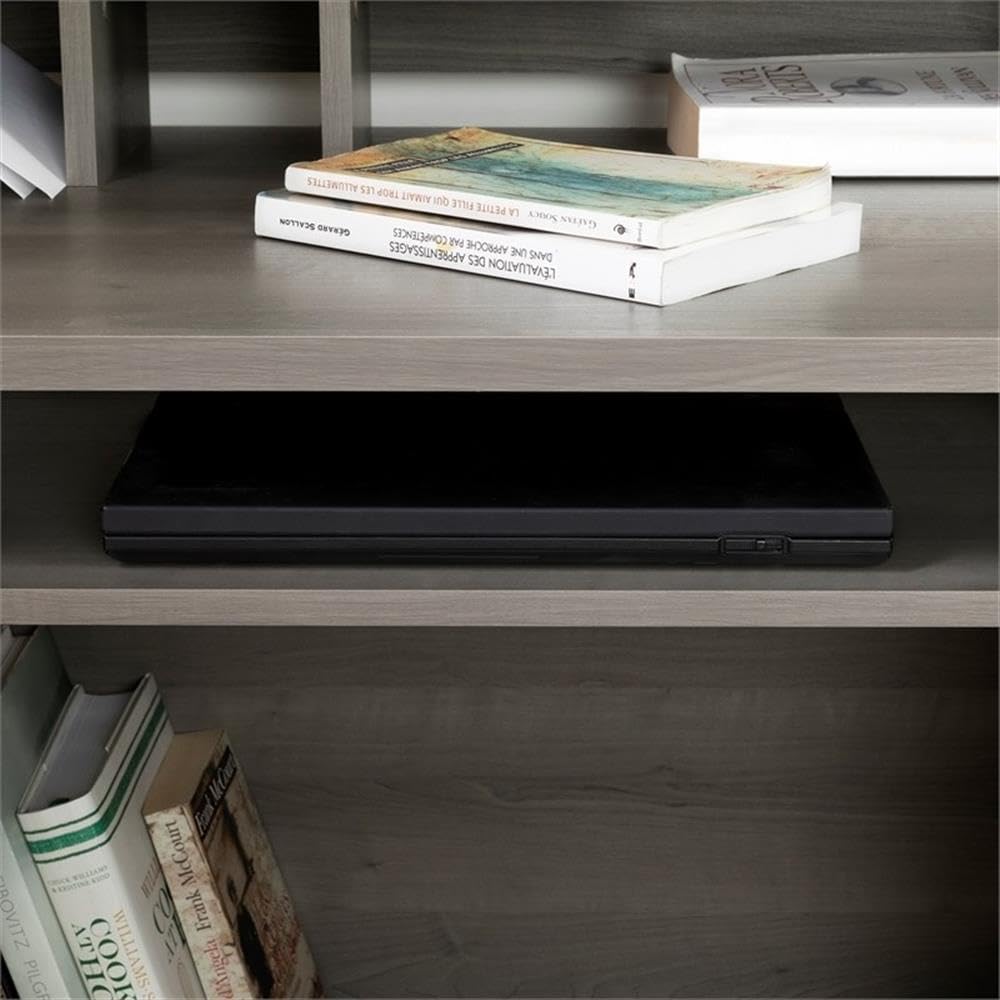 Rustic Computer Desk with Keyboard Tray - Modern Wood Writing Desk with Drawers & Shelves for Home Office, Dark Grey - Perfect for Small Spaces & Remote Work Setup