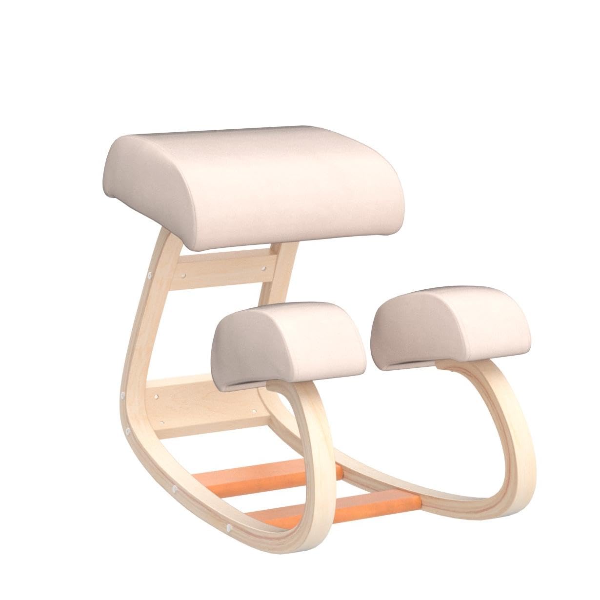 Sleekform Ergonomic Kneeling Chair with Comfortable White Cushions - Adjustable Wooden Rocking Stool for Home Office, Meditation & Active Sitting - Improves Posture for Work & Study