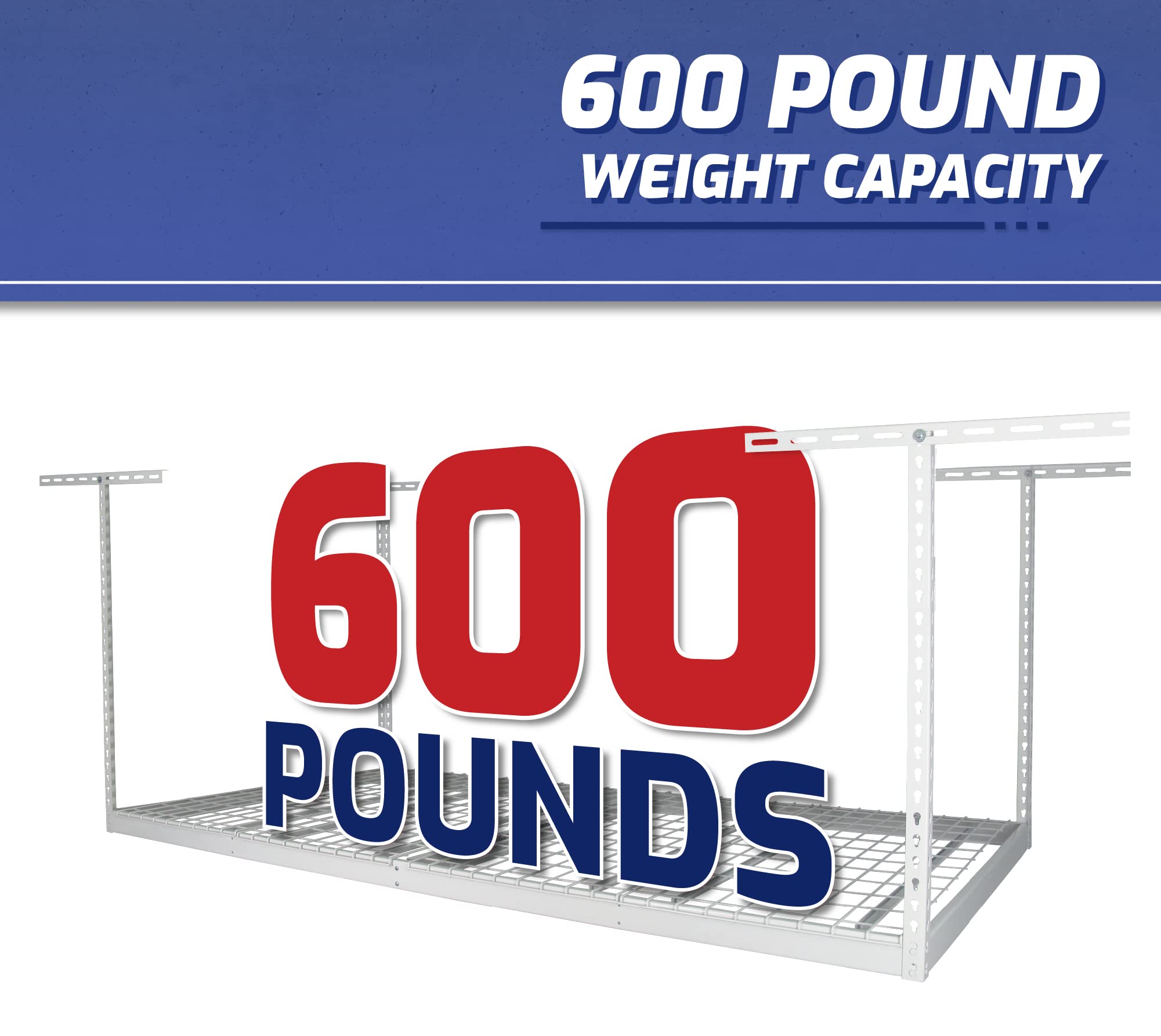 Heavy Duty Overhead Garage Storage Rack 4x8 White - 600 lb Capacity Adjustable Ceiling Mount (2 Pack) - Perfect for Organizing Sports Gear, Holiday Decorations & Seasonal Items in Your Garage