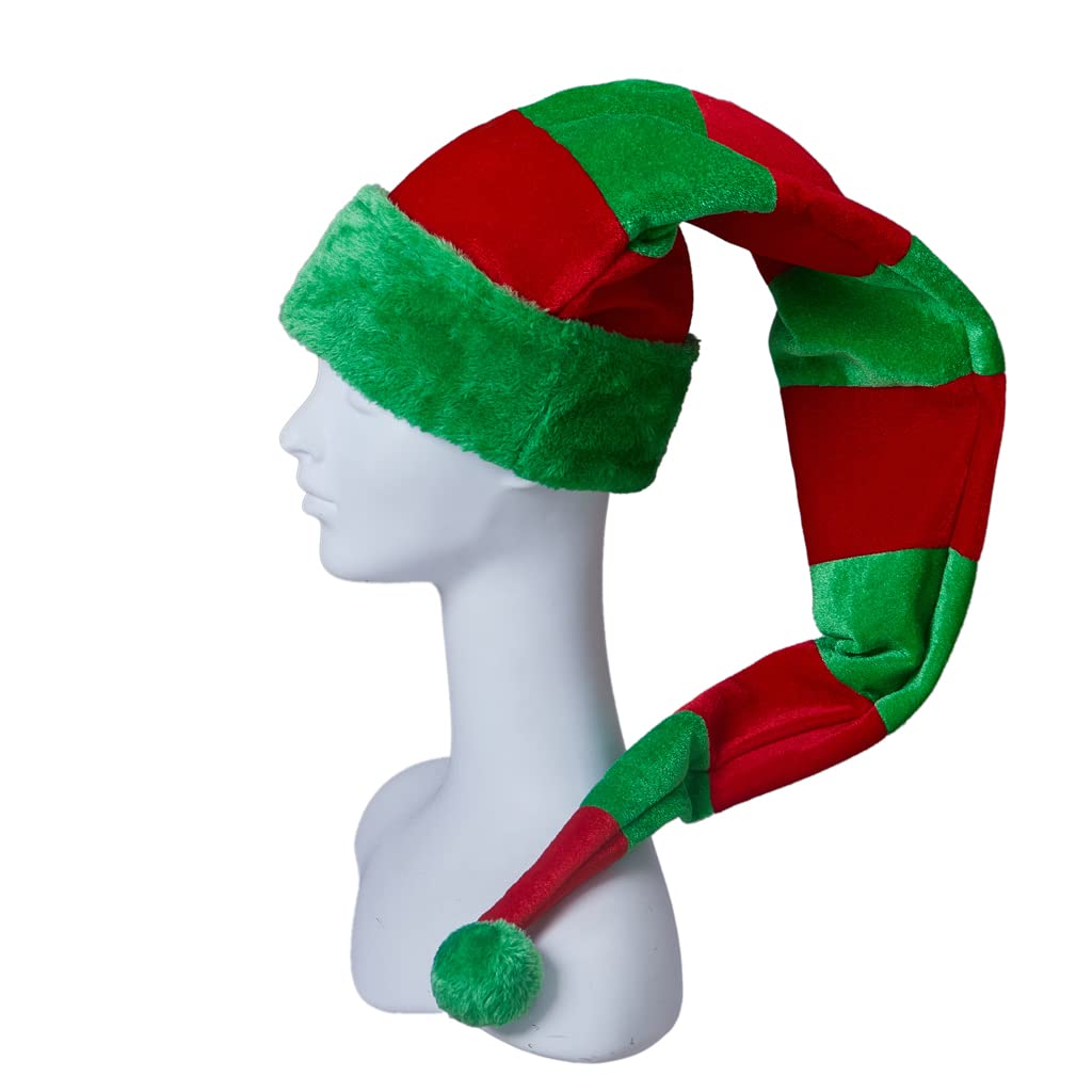 Festive Christmas Elf Hat for Adults - Striped Santa Hat with Long Tail, Soft Felt Holiday Party Headwear - Perfect for Xmas Parties, Costume Events & Festive Gatherings