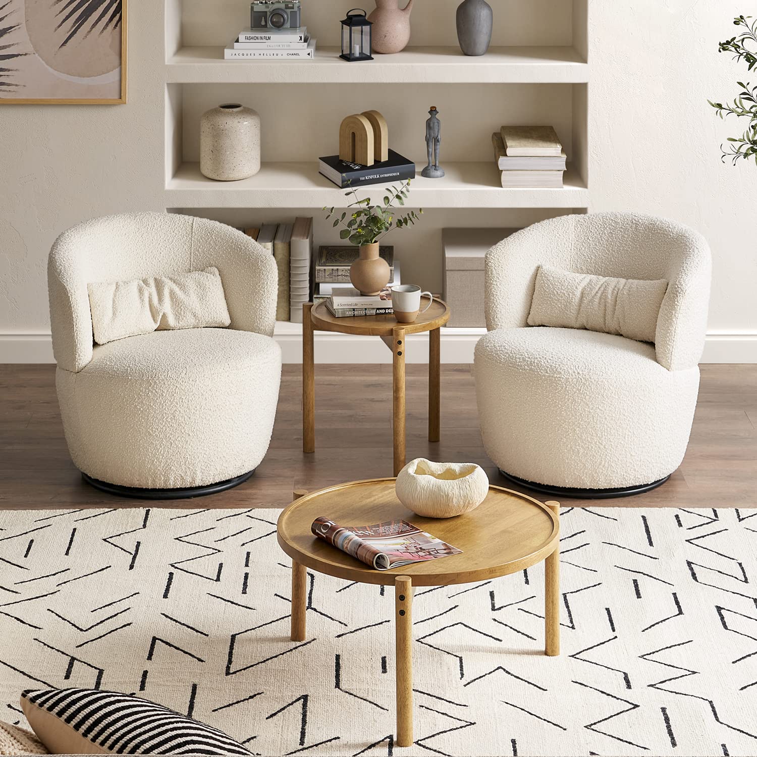 Dylan Coffee Table Set - 2 Piece Round Solid Wood Nesting Tables for Living Room, Boho Farmhouse & Rustic Modern Style, Sturdy 3-Leg Design | Perfect for Small Spaces, Coffee Serving & Home Decor