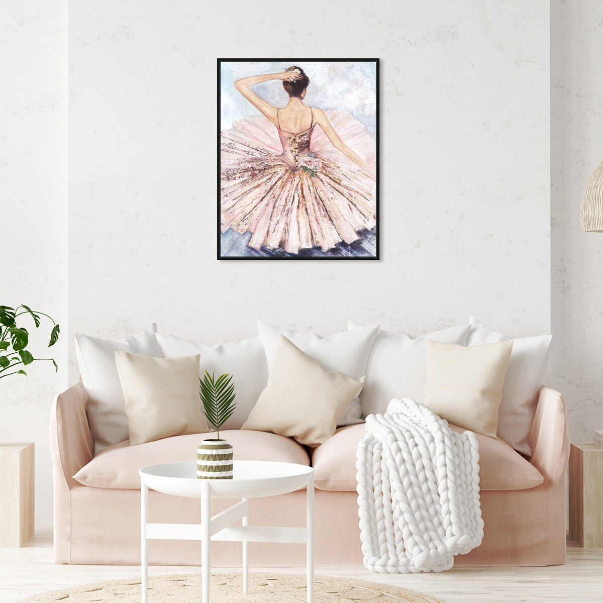 Ballet Dancer Tutu Pink Roses Framed Canvas Wall Art - Elegant Ballet Inspired Home Decor for Living Room, Bedroom & Nursery - Perfect Gift for Dance Lovers