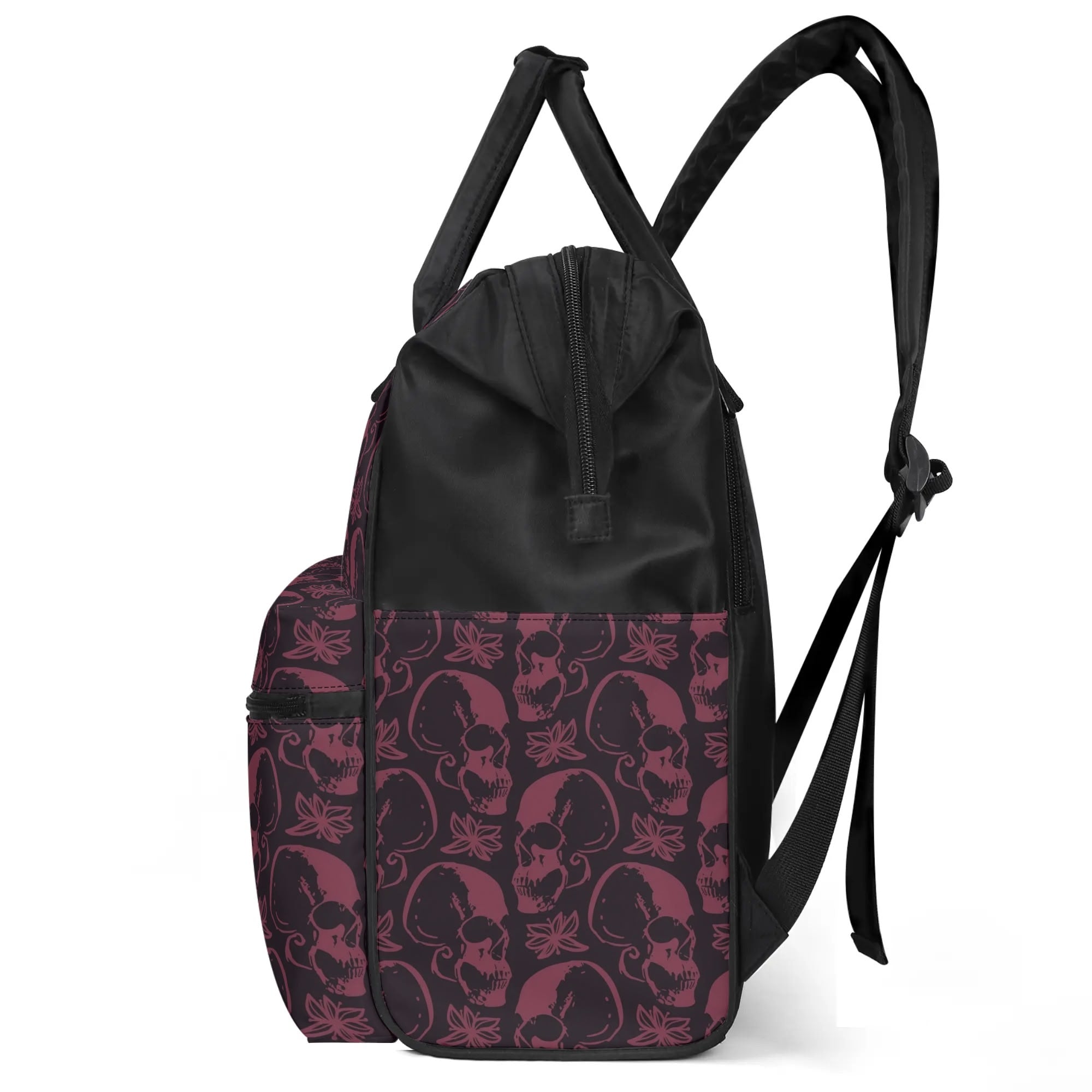 Large Capacity Purple Skulls Diaper Backpack - Waterproof Baby Essentials Organizer for Travel, Daycare & Outings