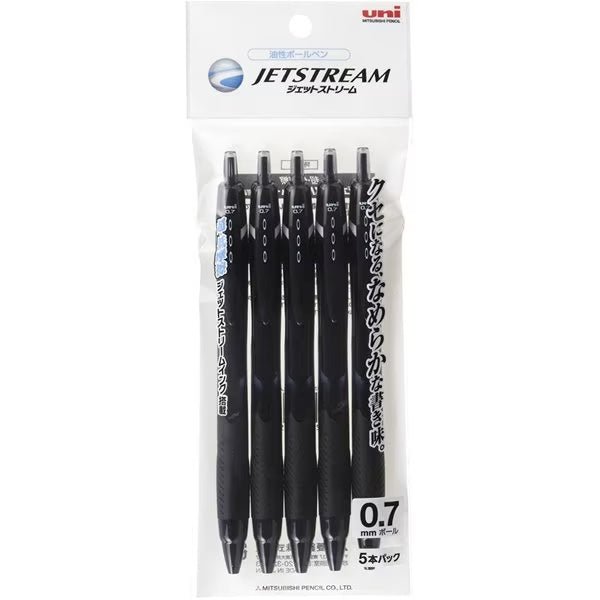 Premium Jetstream Standard Black Ballpoint Pens 5-Pack - Smooth Writing 0.7mm Tip by Uni Mitsubishi Pencil - Ideal for Office, School & Everyday Use