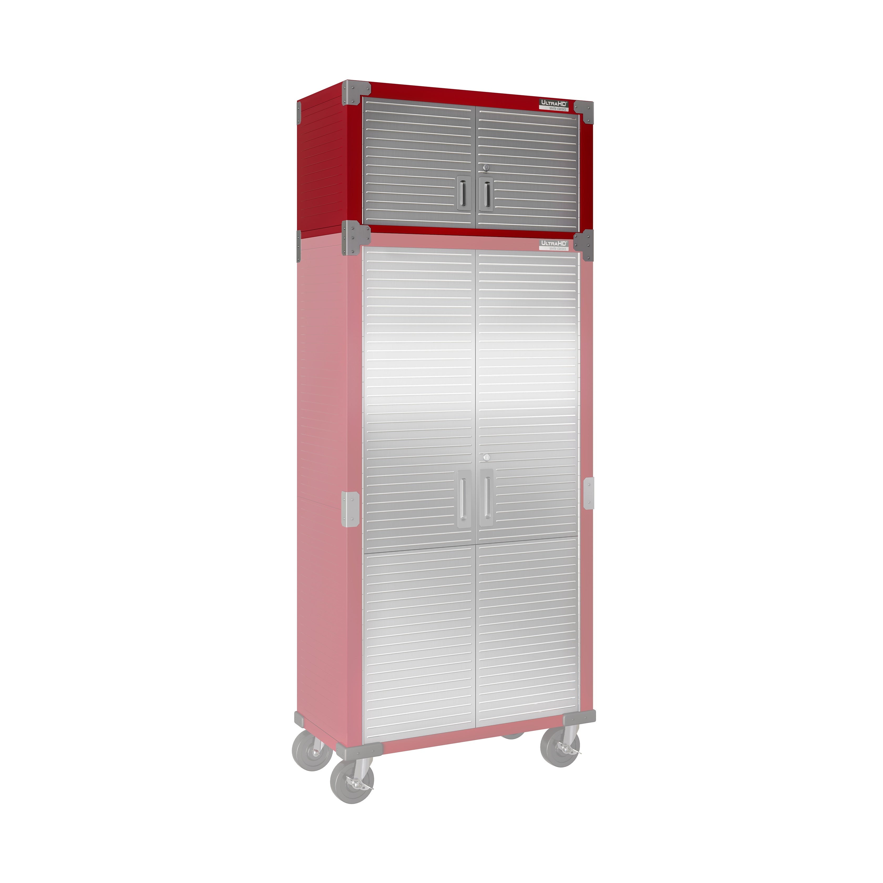 UltraHD® 2-Piece Rolling Storage Cabinet Set - Heavy Duty Metal File Organizer with Locking Wheels, Red - Perfect for Office, Home & Garage Organization