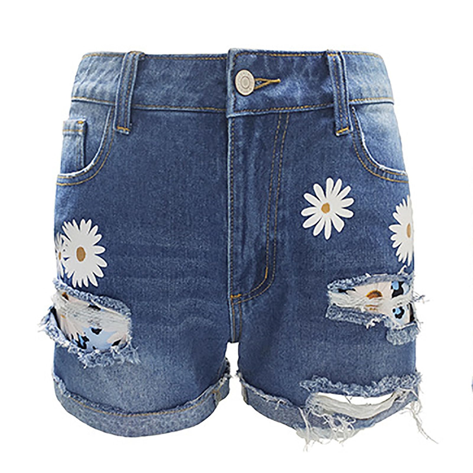 Women's Ripped Denim Shorts - Mid Rise Distressed Raw Hem for Summer 2024 | Casual & Stylish