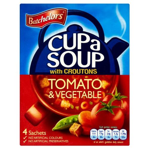 Batchelors Cup a Soup with Croutons - Tomato & Vegetable Flavor (4 Sachets, 9 x 104g) | Instant Soup for Office Lunch, Camping & Quick Meals