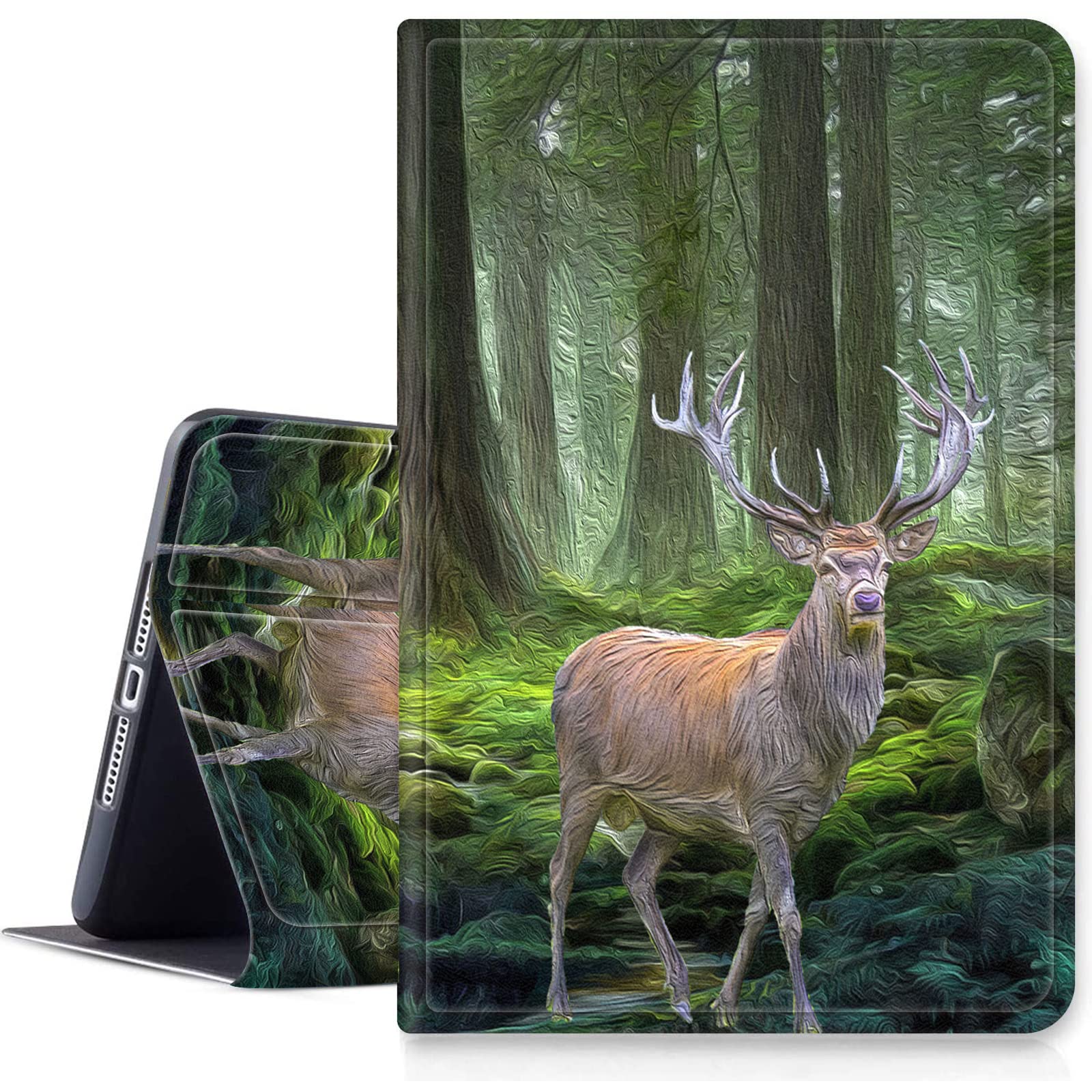 Premium Slim Multi-Angle Folio Stand Case for iPad 9.7 (2018/2017 6th/5th Gen) & iPad Pro 9.7/Air 2/Air - Auto Wake/Sleep - Deer in Forest Design - Perfect for Work, Study & Travel