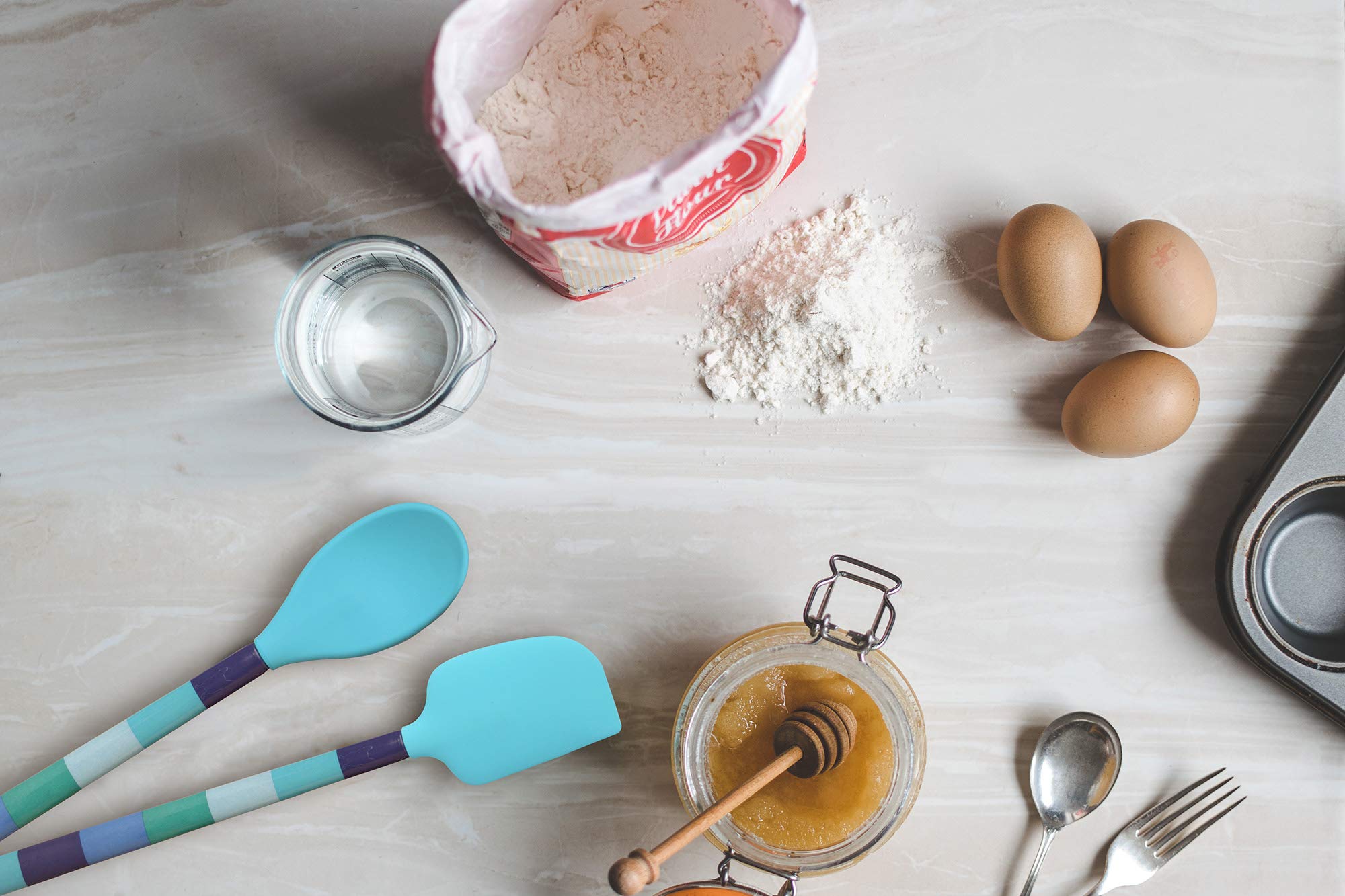 French Bull Easy Grip Melamine Handle Silicone Non-Stick Heat Resistant BPA-Free Kitchen Utensil Set (3-Piece) - Perfect for Cooking, Baking, Mixing & Serving - Ideal for Home Chefs & Professional Kitchens - Blue