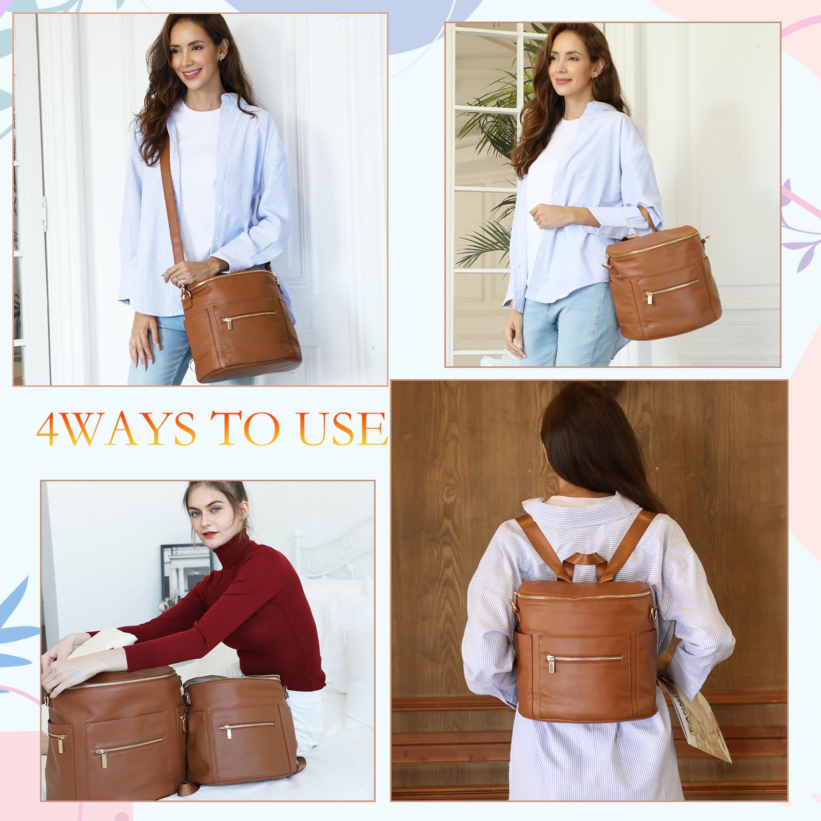 Premium Leather Diaper Bag Tote by Miss Fong - Stylish Baby Bag with Crossbody Strap for Moms | Perfect for Travel, Shopping & Daily Outings with Your Little One