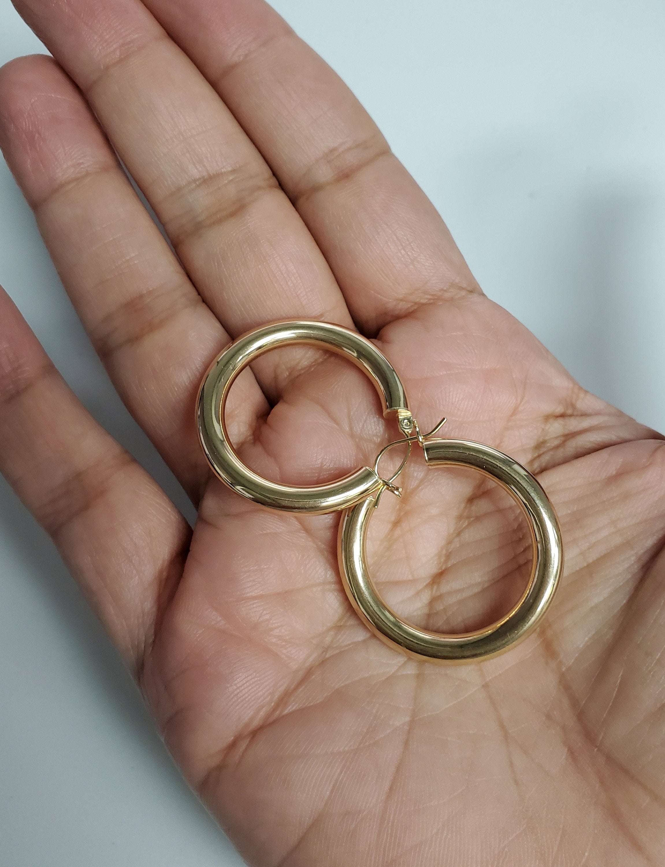 14K Yellow Gold Small Polished Hoop Earrings 28mm - Elegant Everyday Jewelry for Women, Perfect for Work, Parties & Gifting