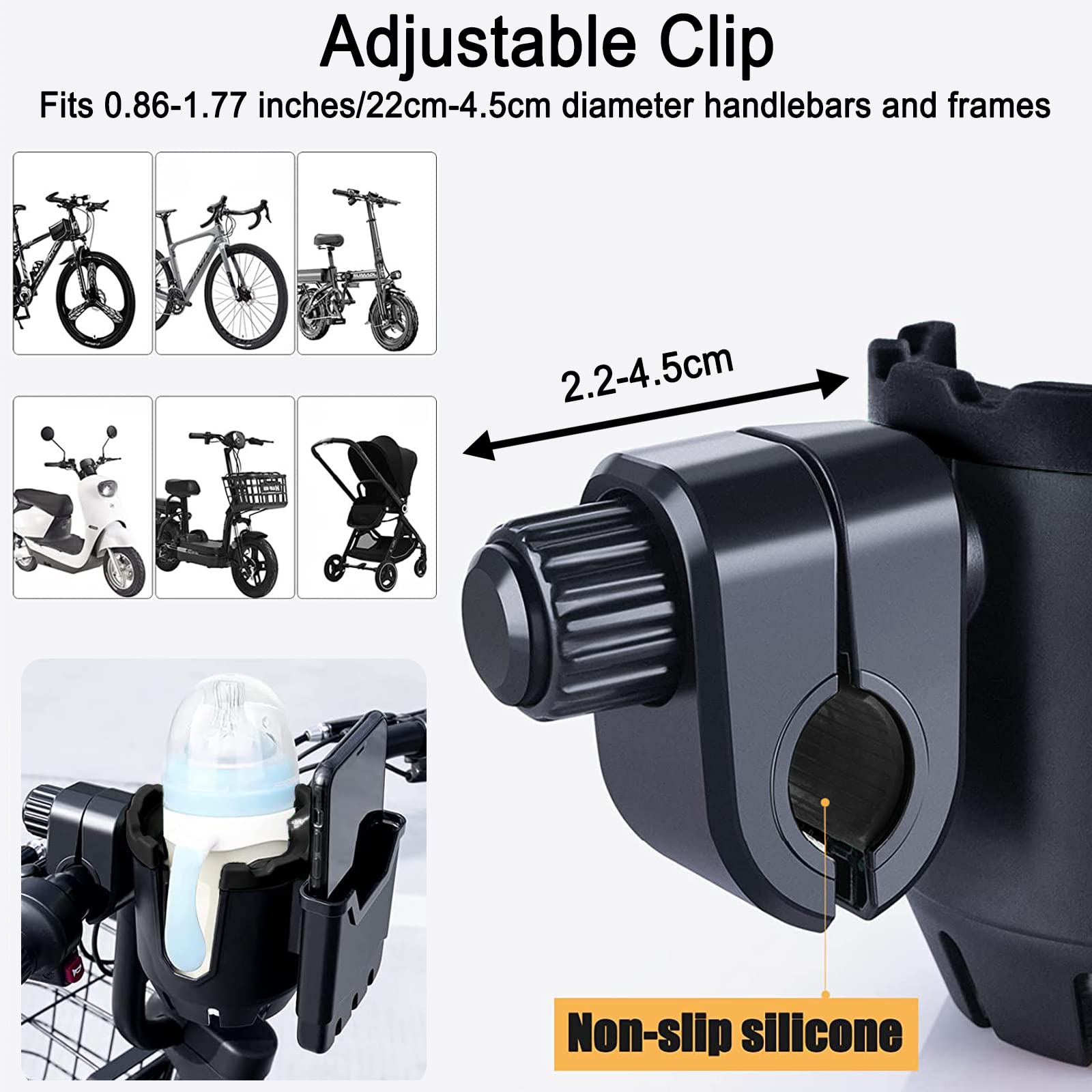 Universal Stroller Cup Holder with Phone Pocket - 2-in-1 Drink & Smartphone Holder for Baby Strollers, Wheelchairs, Bikes & Scooters - Perfect for Parents on the Go, Outdoor Adventures & Daily Commutes