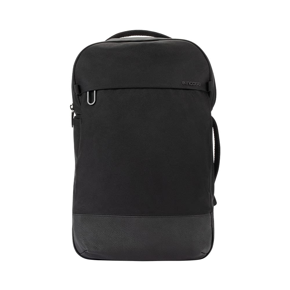 Incase Twill & Leather Backpack - 16 Inch Laptop Backpack for Travel, Work & School - Durable Recycled Materials - Compact Carry-On (18x13x5 in, 17.5L) - Black - Perfect for Business Trips, Commuting & College Campus Use