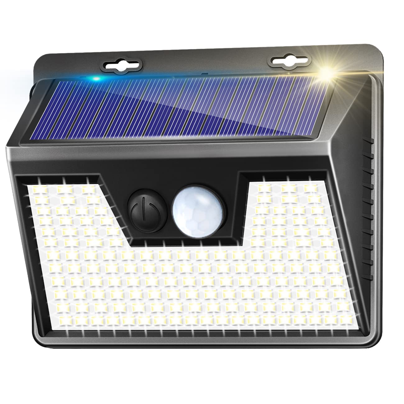 Solar Powered Outdoor Security Lights with Motion Sensor - 3 Modes (All Night Permanent On/Smart Brightness Control) - IP65 Waterproof LED Solar Lights for Garden, Pathway, Patio & Backyard (1 Pack)
