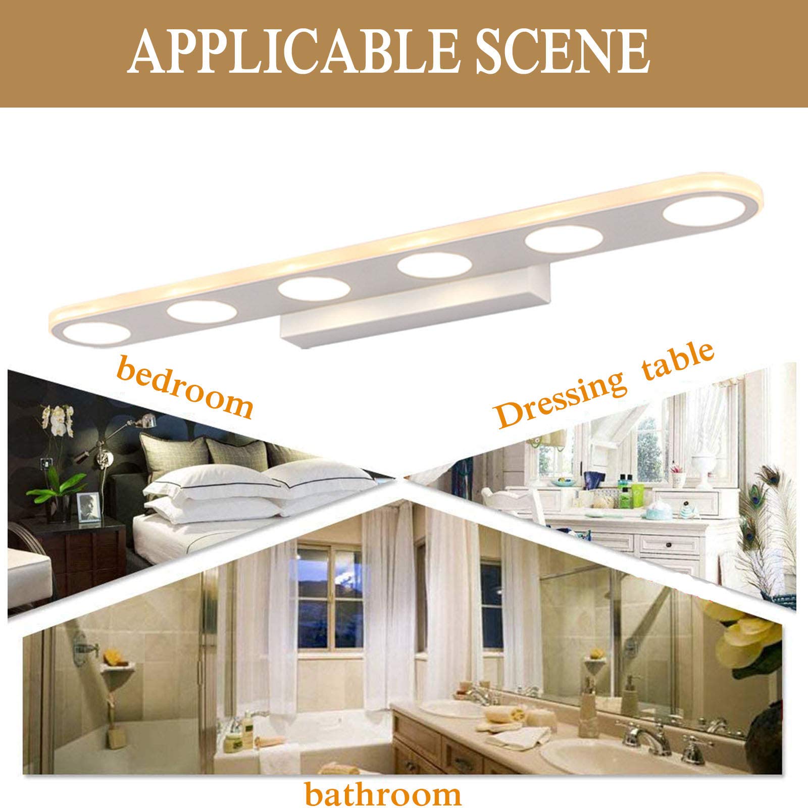 LED Bathroom Mirror Light - 6 Eyes Moisture-Proof, 37cm Warm White for Dressing & Vanity