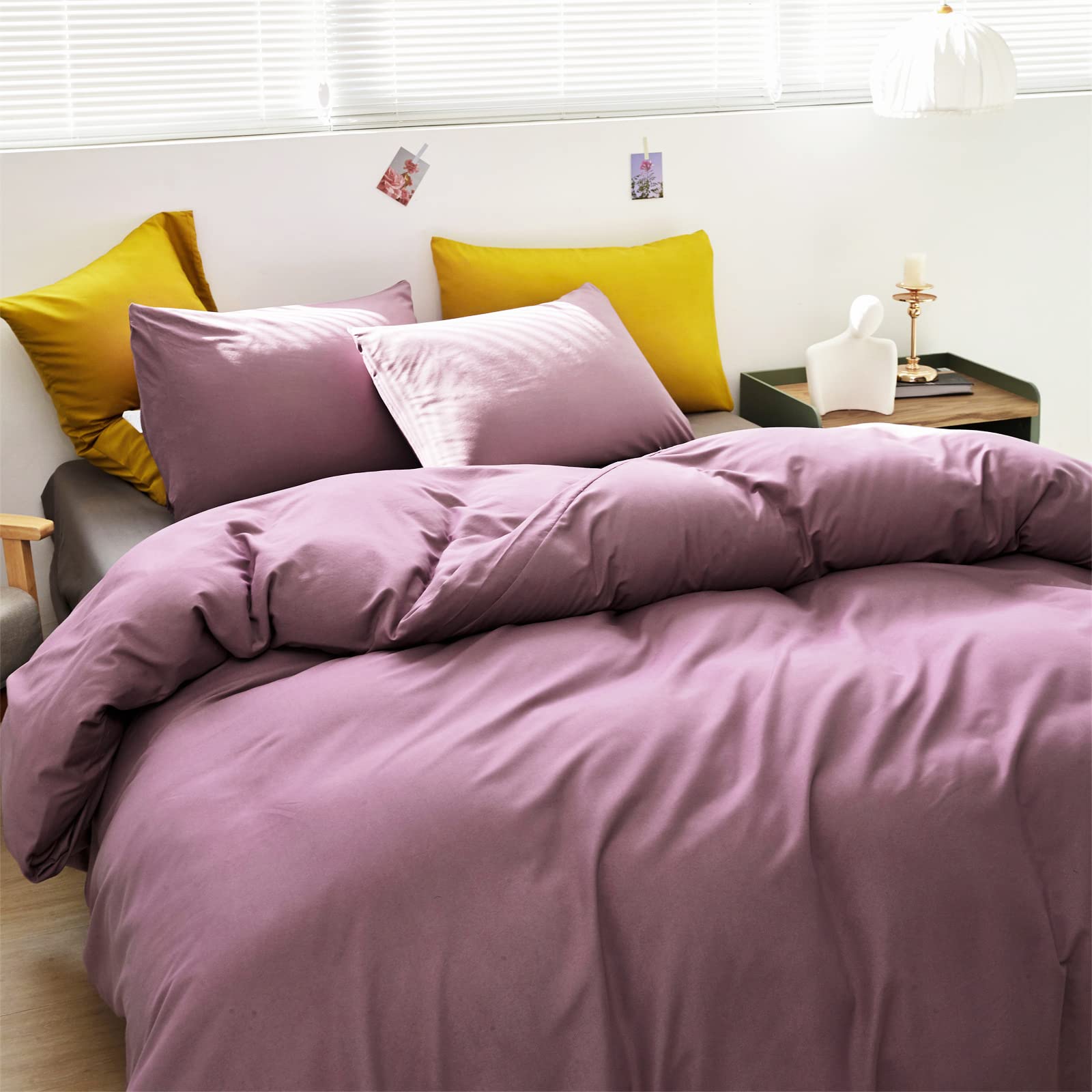 Luxlovery Purple Comforter Set King Size - Pale Mauve & Dusty Purple Cotton Bedding, Soft Breathable Quilted Blanket, 3-Piece Modern Elegant Bed Set for Women - Perfect for Master Bedroom, Guest Room & Cozy Home Decor