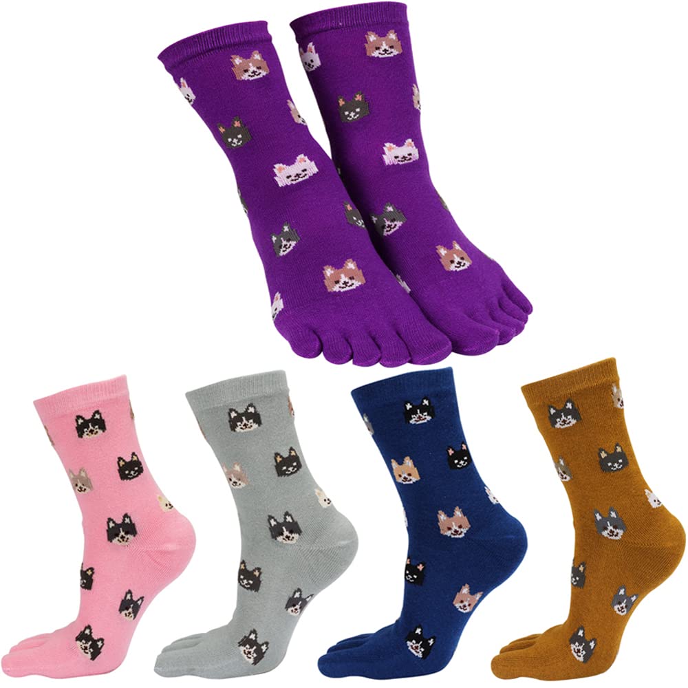 Breathable Cotton Toe Socks 5-Pack - Five Finger Crew Socks for Men & Women - Perfect for Running, Yoga & Athletic Activities