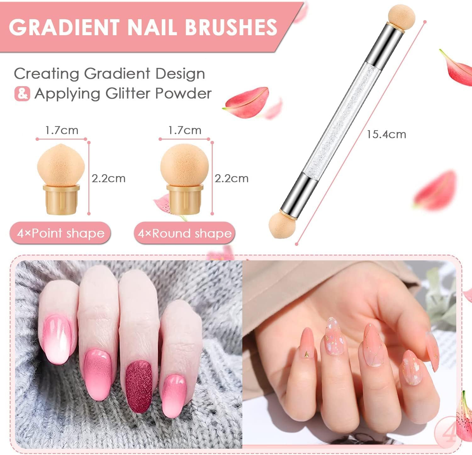 NAILWIND Dual Head Nail Art Sponge Brush - Ombre Gradient Dotting Pen with 4 Replacement Heads - Perfect for DIY Nail Designs, Salon Manicures & Professional Nail Artistry