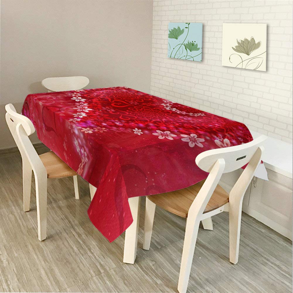 Valentine's Day Floral Heart Tablecloth - 60x84 Inch Decorative Rectangle Table Cover for Dining, BBQ, Picnic & Coffee Table - Romantic Home Decor & Party Supplies