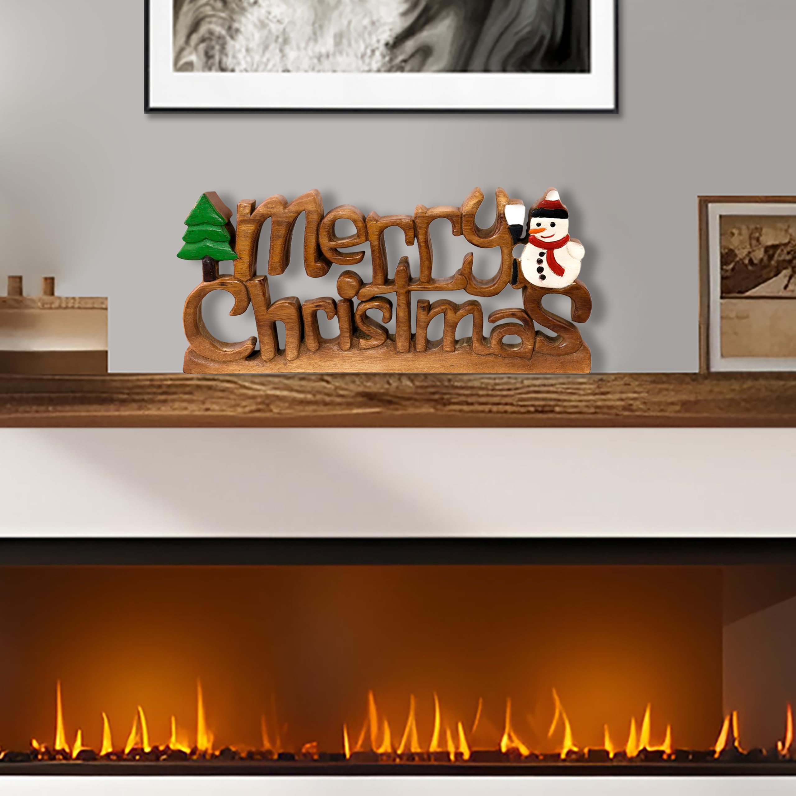 Handcrafted Merry Christmas Centerpiece - Solid Wood Holiday Decor for Living Room, Dining Table, Farmhouse & Coffee Table | Perfect Christmas Gift & Housewarming Present for Festive Home Decor