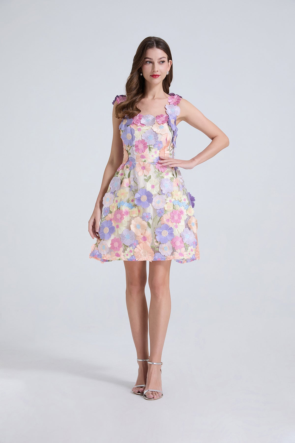 Georgia 3D Floral Lace Mini Dress in Purple - Elegant Party & Cocktail Dress for Women, Perfect for Weddings, Date Nights & Special Occasions