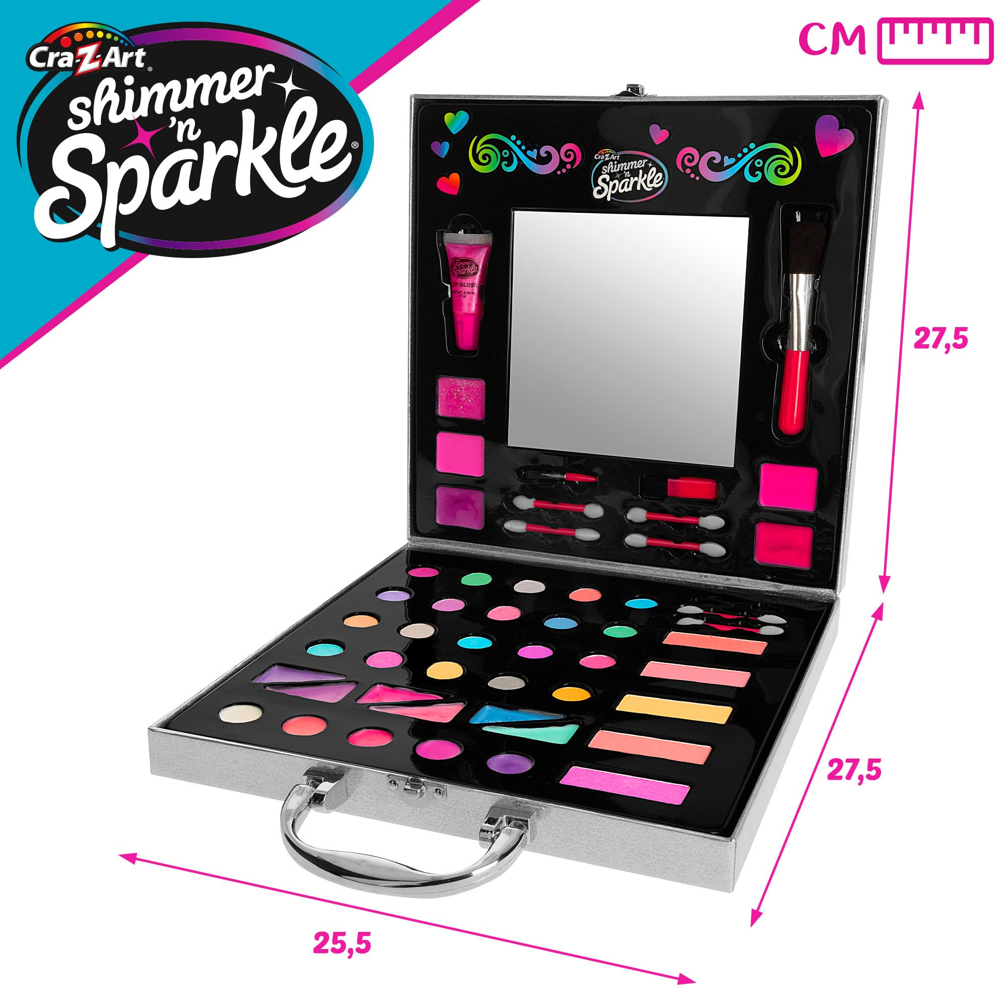 COLORBABY Shimmer N Sparkle Girls Makeup Kit with 35 Eyeshadows & Glitters, Toy Vanity Set, Pretend Play Makeup Studio for Kids Ages 8+ (46729) - Perfect for Birthday Gifts, Dress-Up Parties & Creative Play