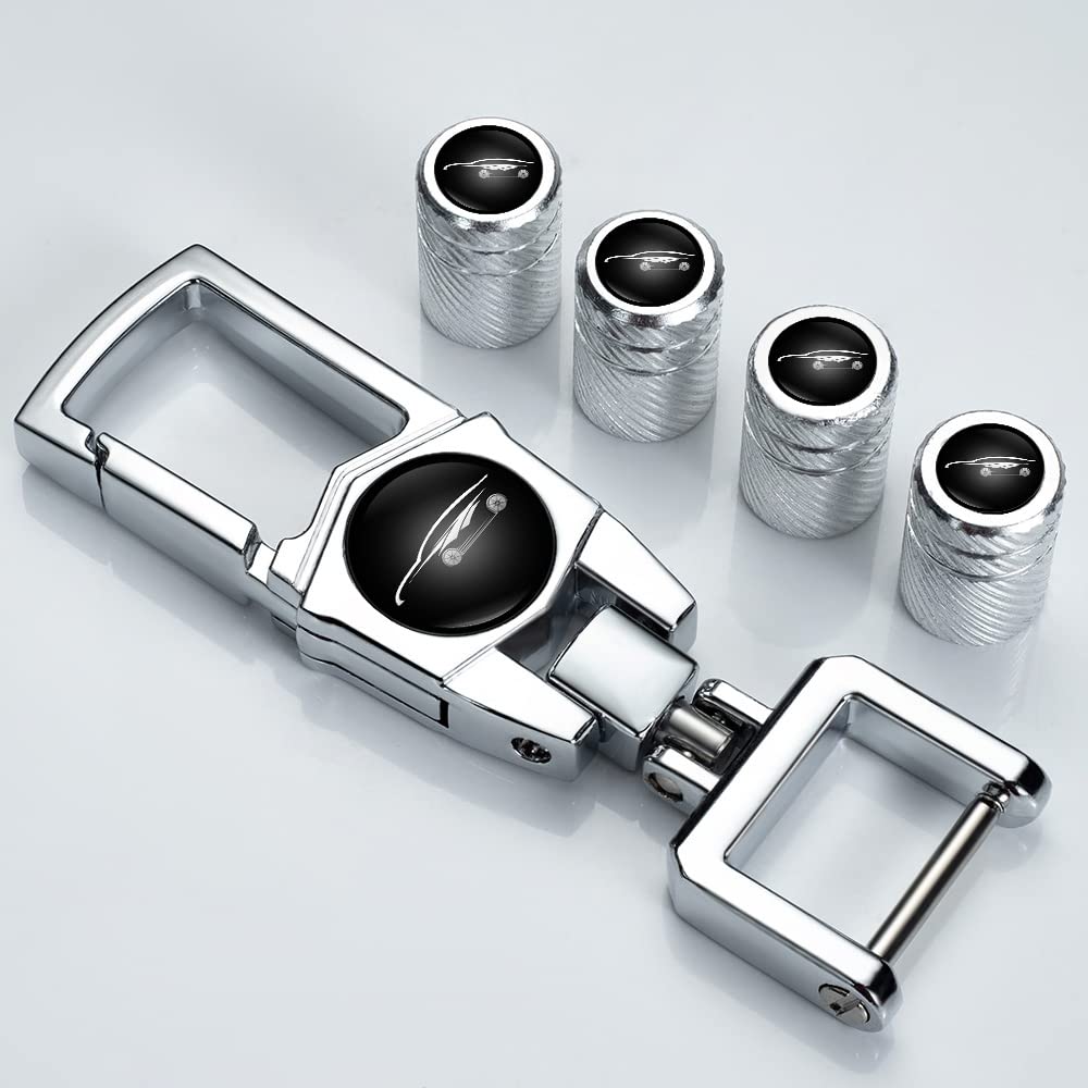 5 Pcs Metal Car Wheel Tire Valve Stem Caps with Key Chain - Stylish Decoration Accessories for Cars, Trucks & SUVs - Perfect for Customization & Personalization