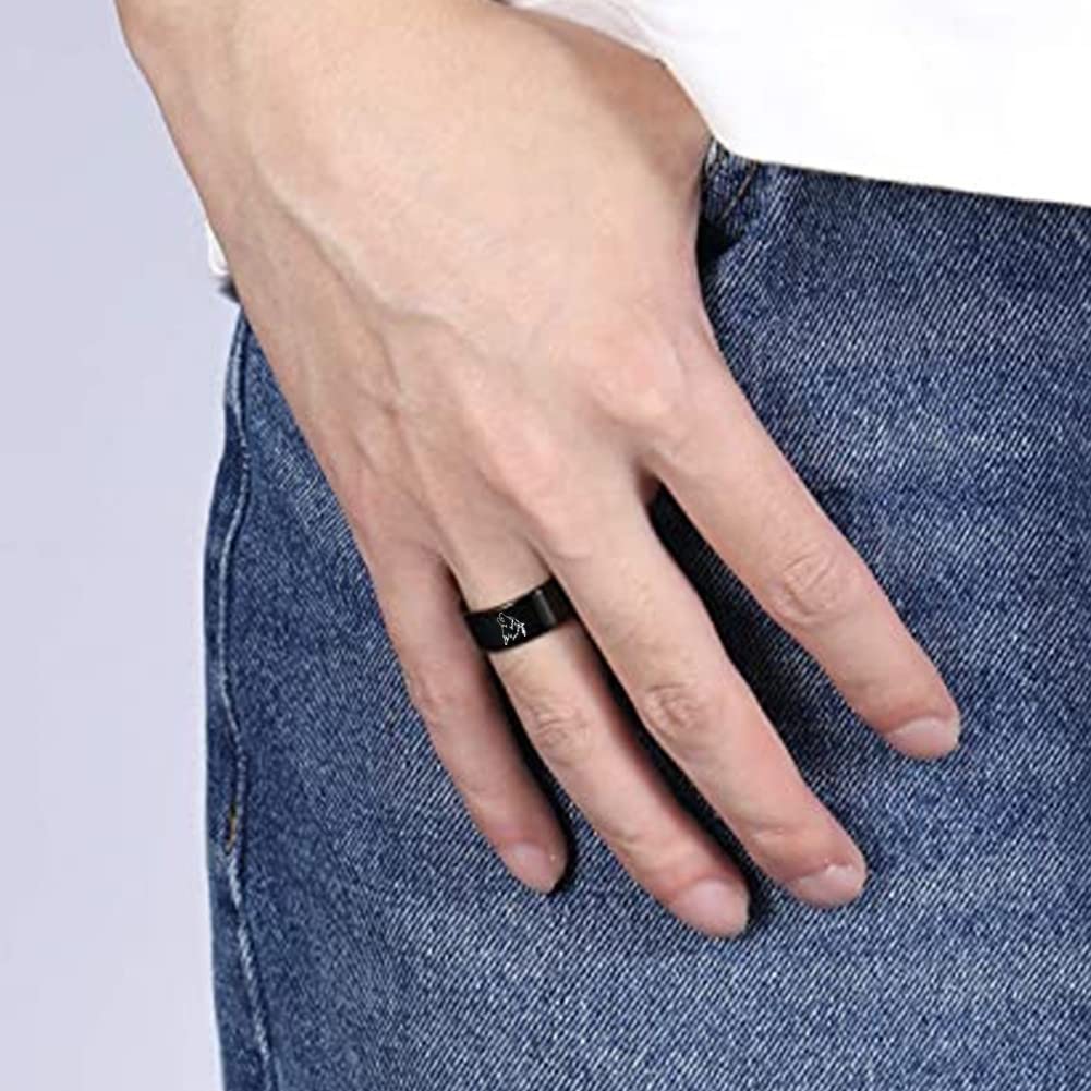 Viking Wolf Spinner Ring for Men & Women - Stainless Steel Wolf Head Anxiety Relief Ring - Norse Fenrir Wolf Jewelry Gift - Black Size 8 - Perfect for Viking Lovers, Anxiety Relief & Unique Fashion Statement