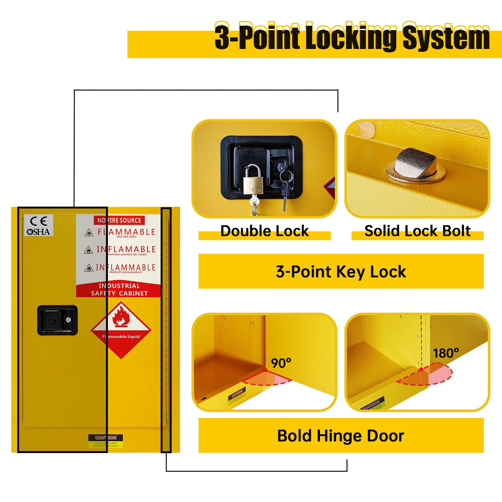 Flammable Safety Cabinet - 23.23x18.11x35.5 Inch Yellow Galvanized Steel Storage Cabinet with Adjustable Shelves for Chemicals, Paint & Hazardous Materials | Garage, Workshop & Laboratory Use