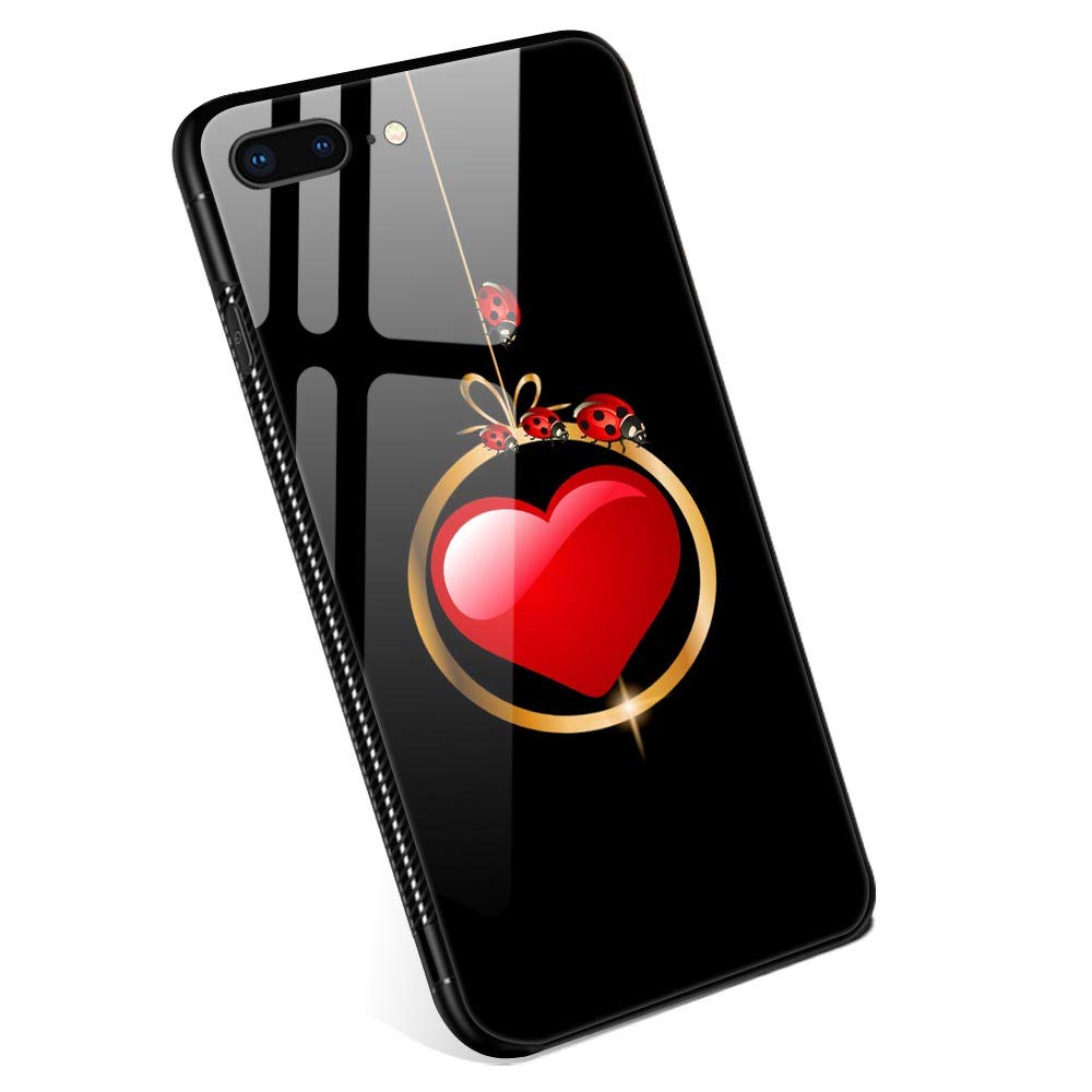 iPhone 8 Plus Case for Women - Cute Ladybug Design Tempered Glass Protective Cover with Fashion Pattern | Compatible with iPhone 7 Plus/8 Plus | Perfect for Daily Use, Work & School