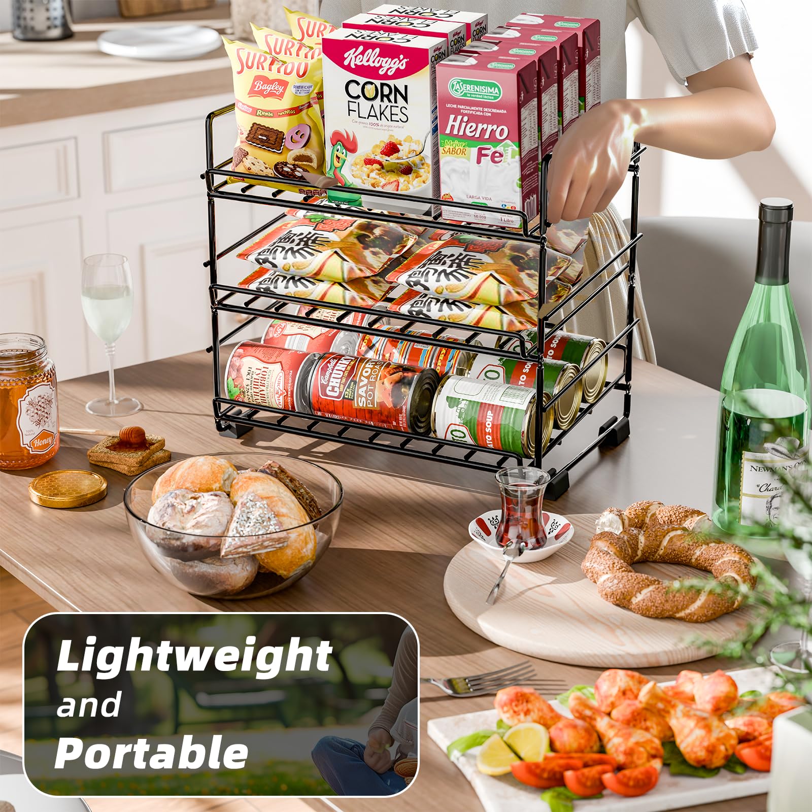 SUFAUY 3-Tier Can Organizer - Space-Saving Kitchen Pantry Storage Rack for Canned Food | Holds 36 Cans | Cabinet & Countertop Organization | Perfect for Small Kitchens & Pantries (Black)