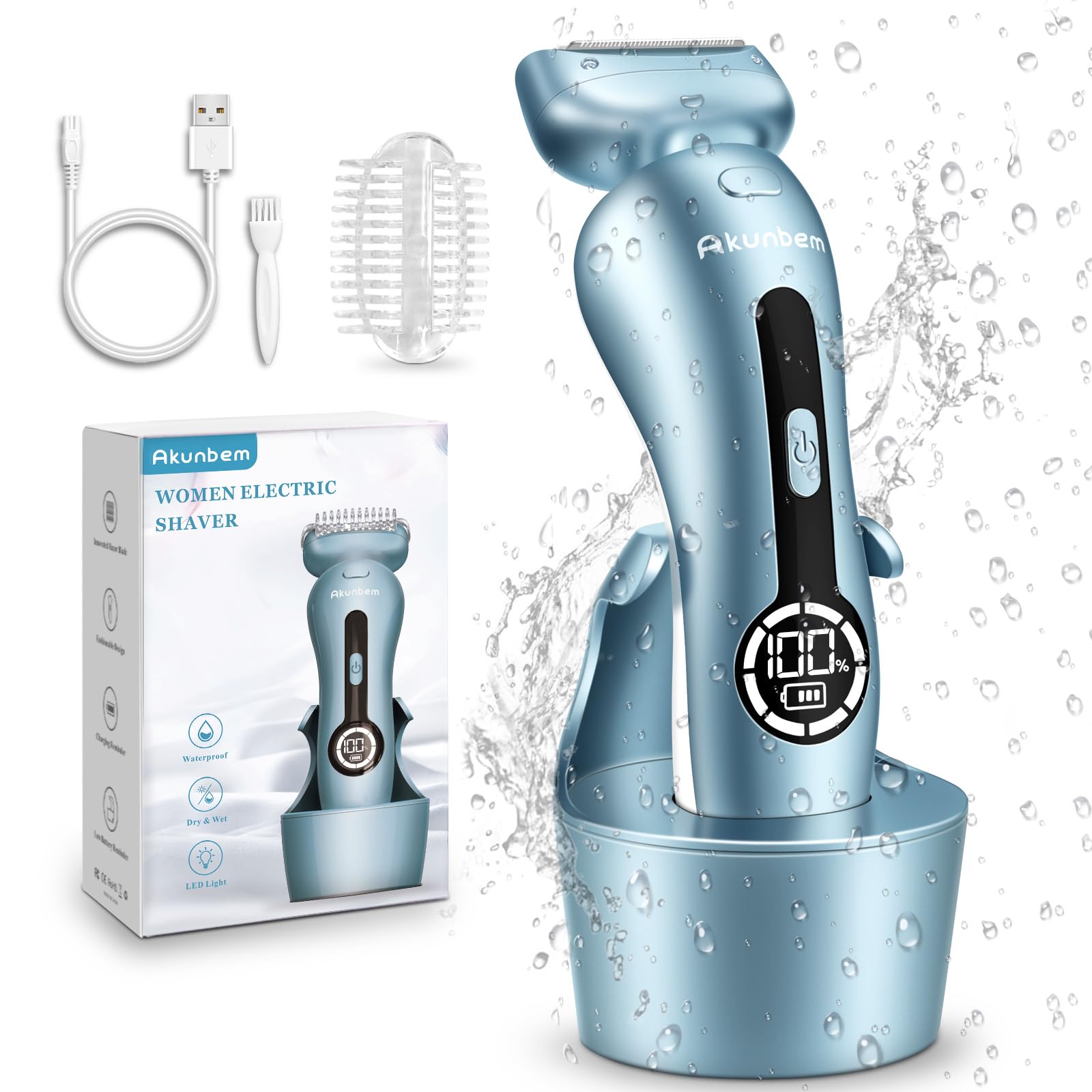 Best Electric Razor for Women - Rechargeable Wet/Dry Bikini & Legs Trimmer - Painless Cordless Shaver for Underarm & Pubic Hair with Detachable Head (Blue) - Perfect for Travel, Gym & Quick Hair Removal at Home