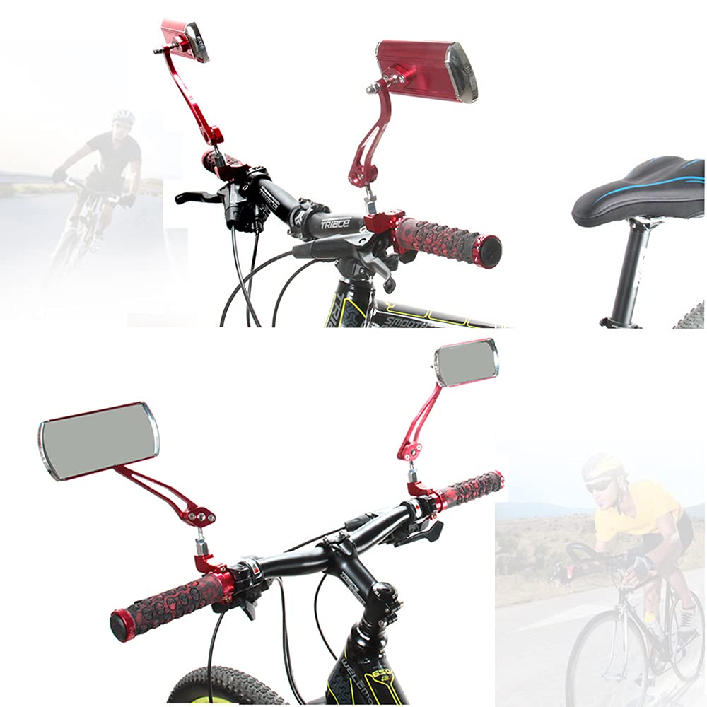**2 Pack Bike Handlebar Mirrors - Rearview Safety Mirrors for Electric, Mountain & Fixed Gear Bicycles (Red) - Perfect for Commuting, Off-Road & Urban Riding**