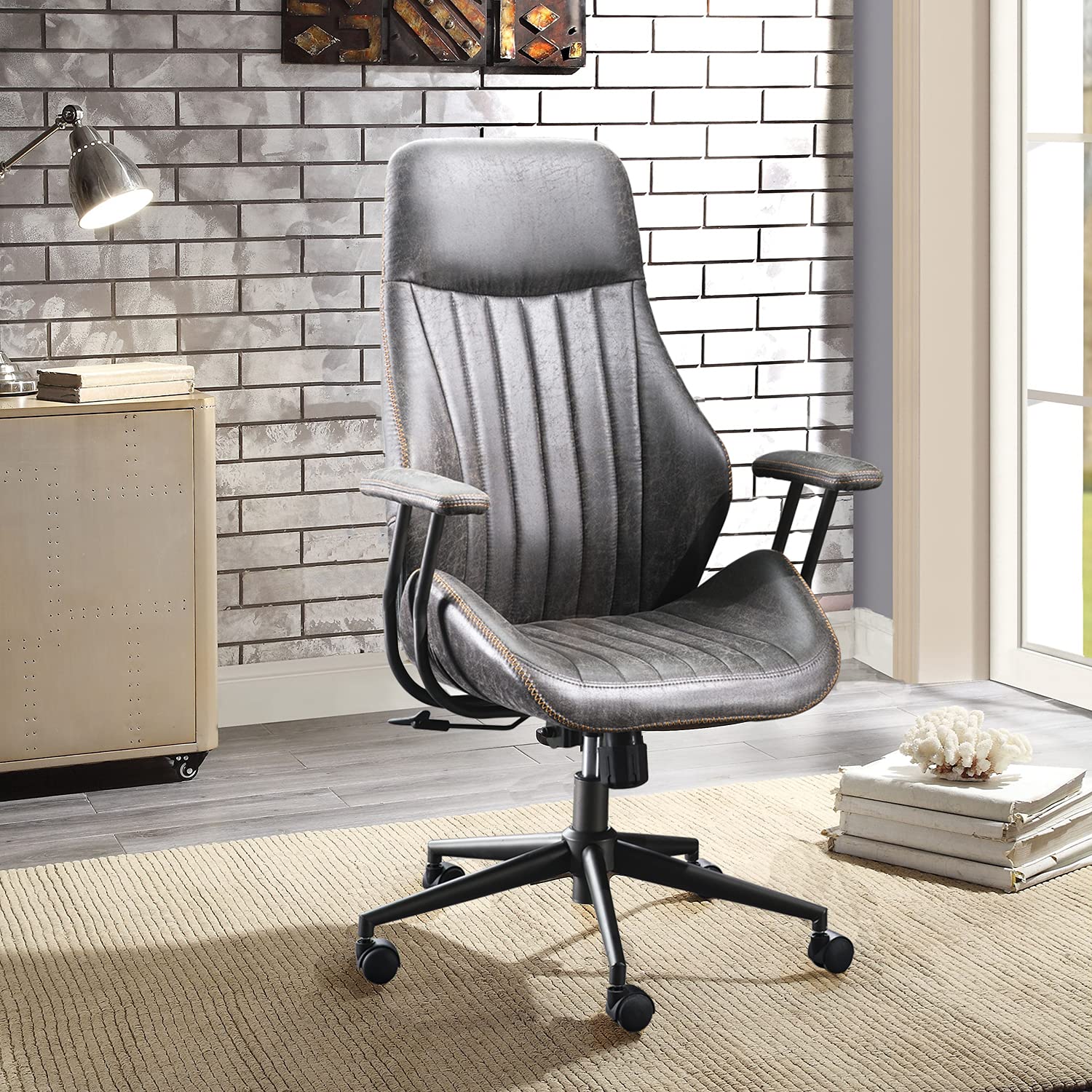 Ergonomic Office Chair - High Back Executive Computer Desk Chair with Adjustable Armrest & Lumbar Support for Home & Work (Dark Grey) - Perfect for Long Hours Sitting, Gaming & Remote Work