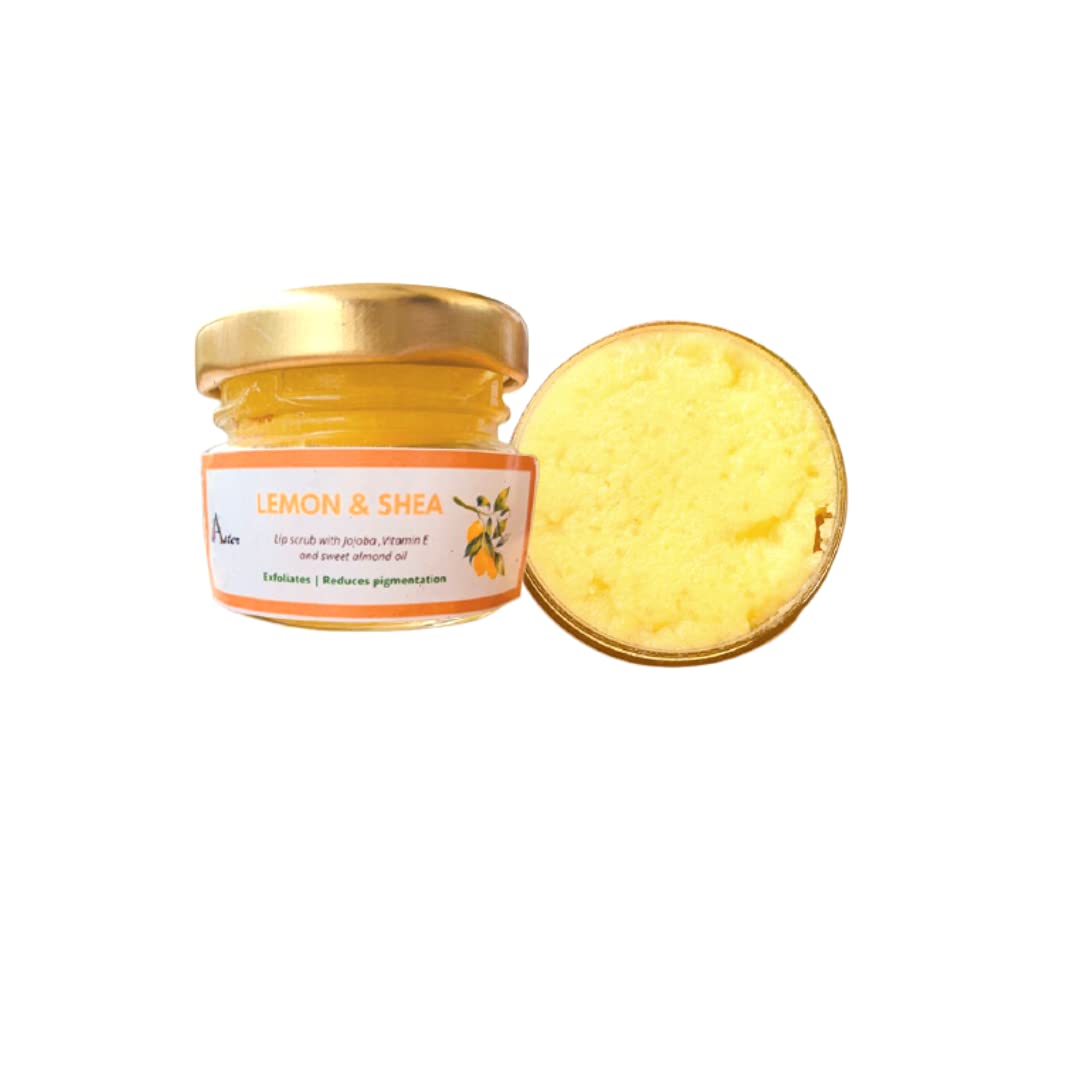 Aster Lemon & Shea Lip Scrub - Natural Exfoliating Lip Treatment for Dark Lips, 20g | Lightens & Softens Lips | Paraben & Sulfate Free | Perfect for Pre-Lipstick Prep & Night Care Routine