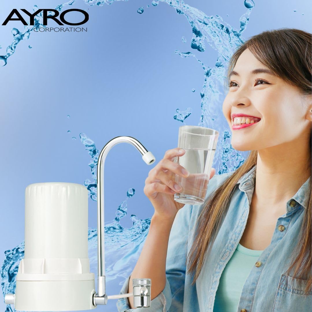 AYRO HT Plus Countertop Water Filter with Alkaline Minerals & Antioxidants - White - USA Made | Improves Taste & Hydration for Home, Office & Travel Use