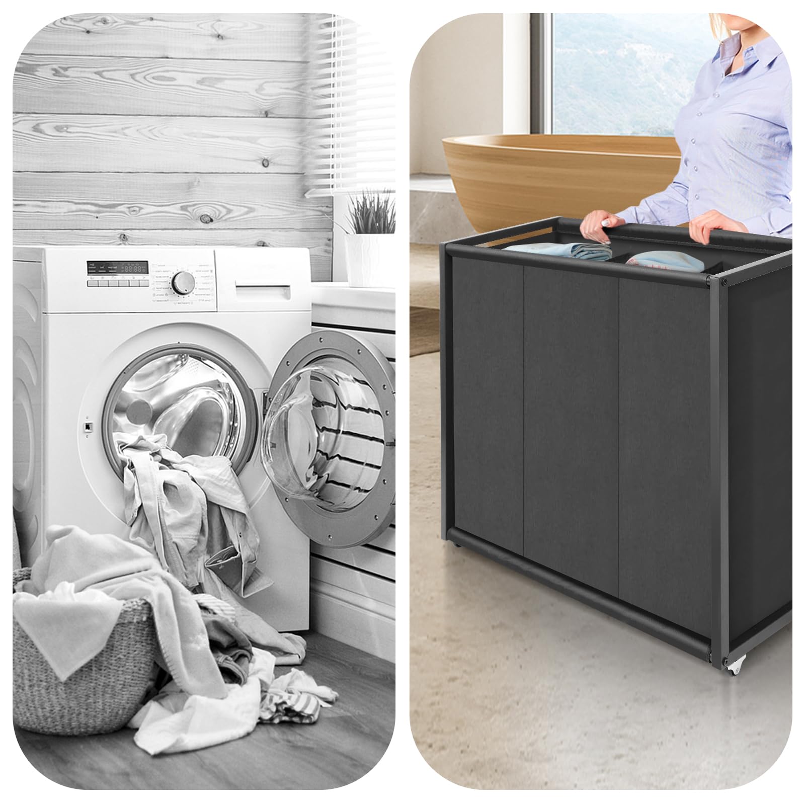 Extra Large Rolling Laundry Hamper with Wheels - 150L 3-Section Clothes Sorter with 2 Fabric Drawers & 3 Wash Bags for Dirty Laundry Storage | Perfect for Bedroom, Laundry Room & Dorm Organization