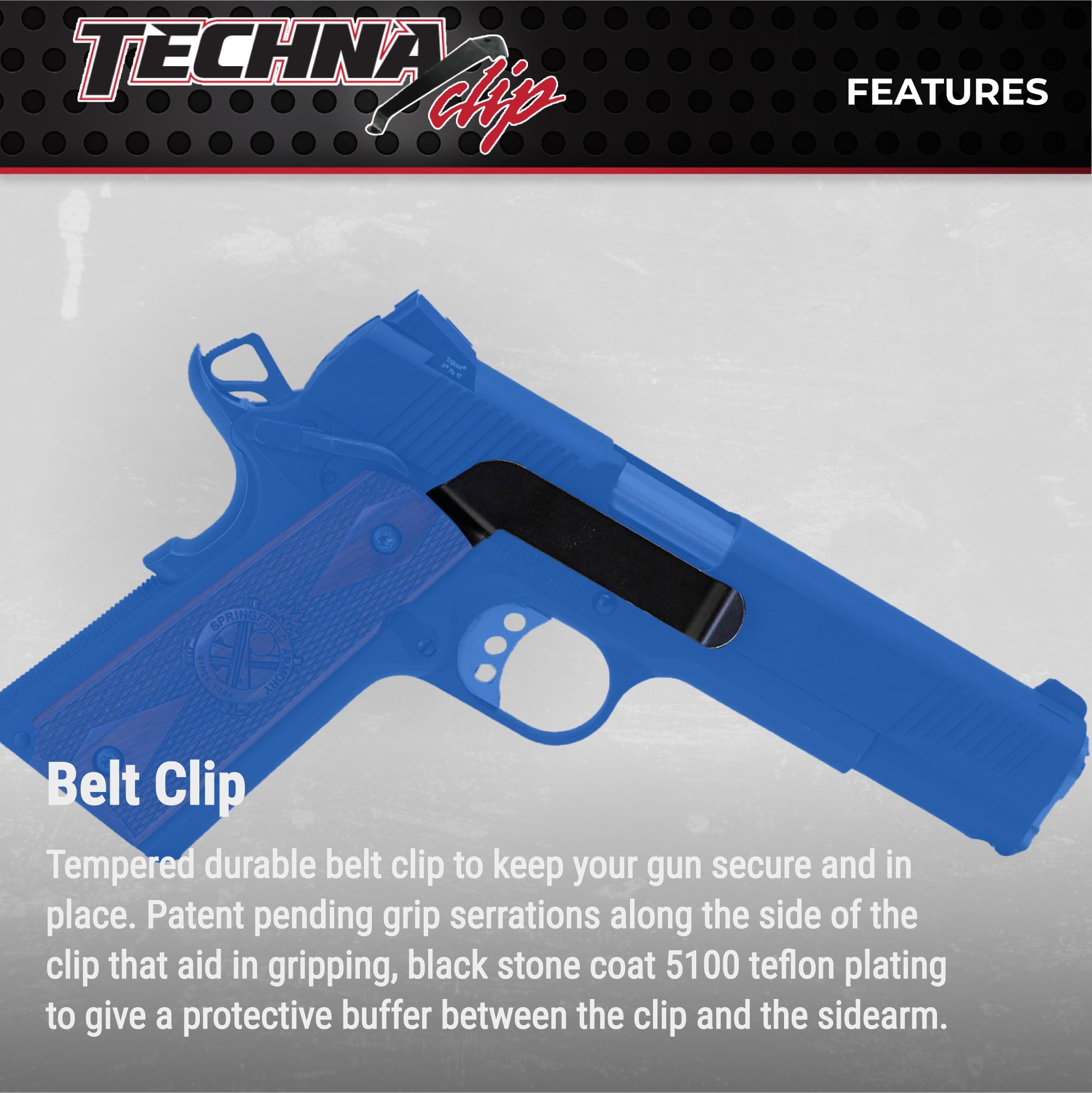 Techna Clip Concealment System for 1911 .45 ACP Pistols - Durable High-Carbon Steel Gun Clip with Teflon Coating - Right Side Carry, Easy Install Holster Clip (Black) - Perfect for Concealed Carry, Home Defense & Range Use