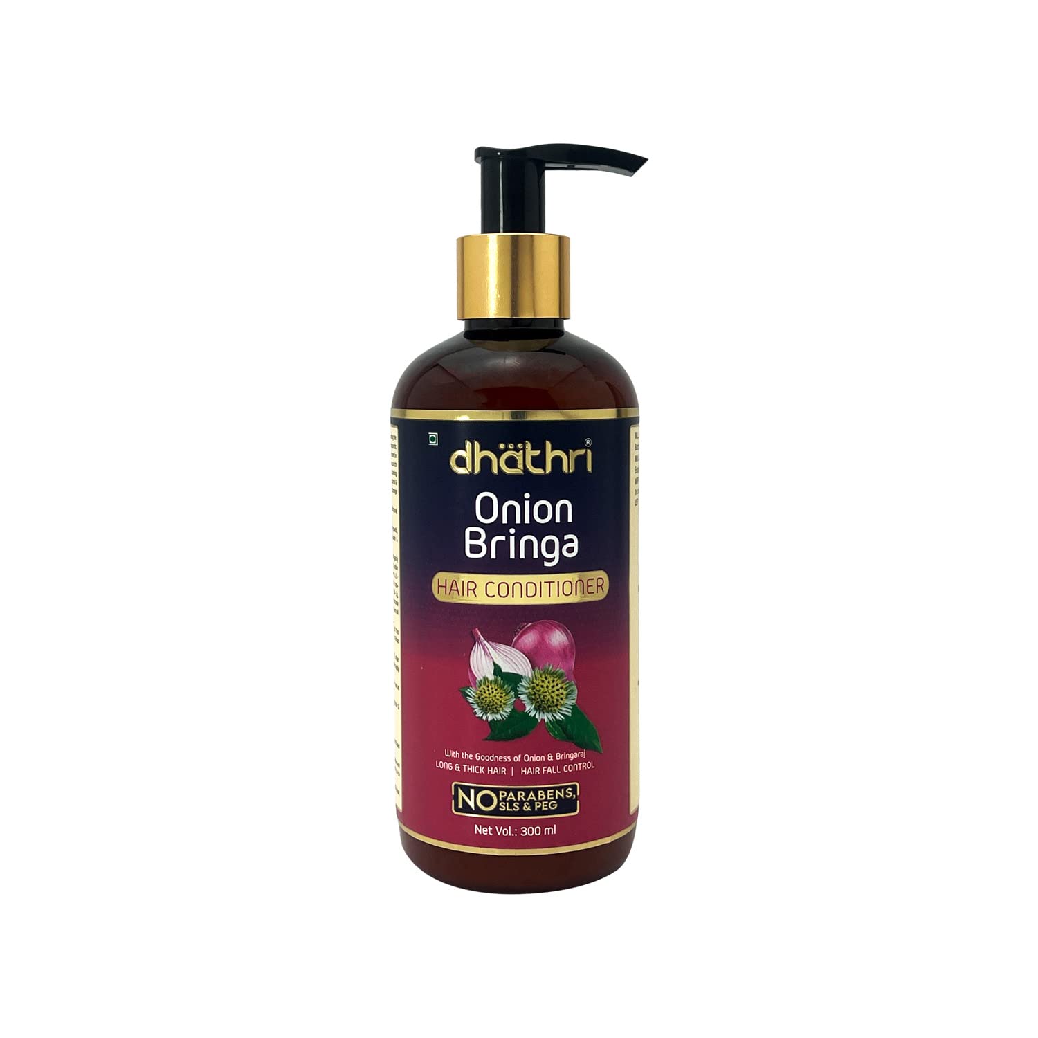Dhathri Onion Bringa Floral Hair Conditioner for Strong & Healthy Hair – Promotes Hair Growth & Reduces Hair Fall with Onion & Bringa Extracts | Thick, Shiny, Frizz-Free Hair Treatment | 300ml (1 Count) | Ideal for Daily Hair Care & Damaged Hair Repair