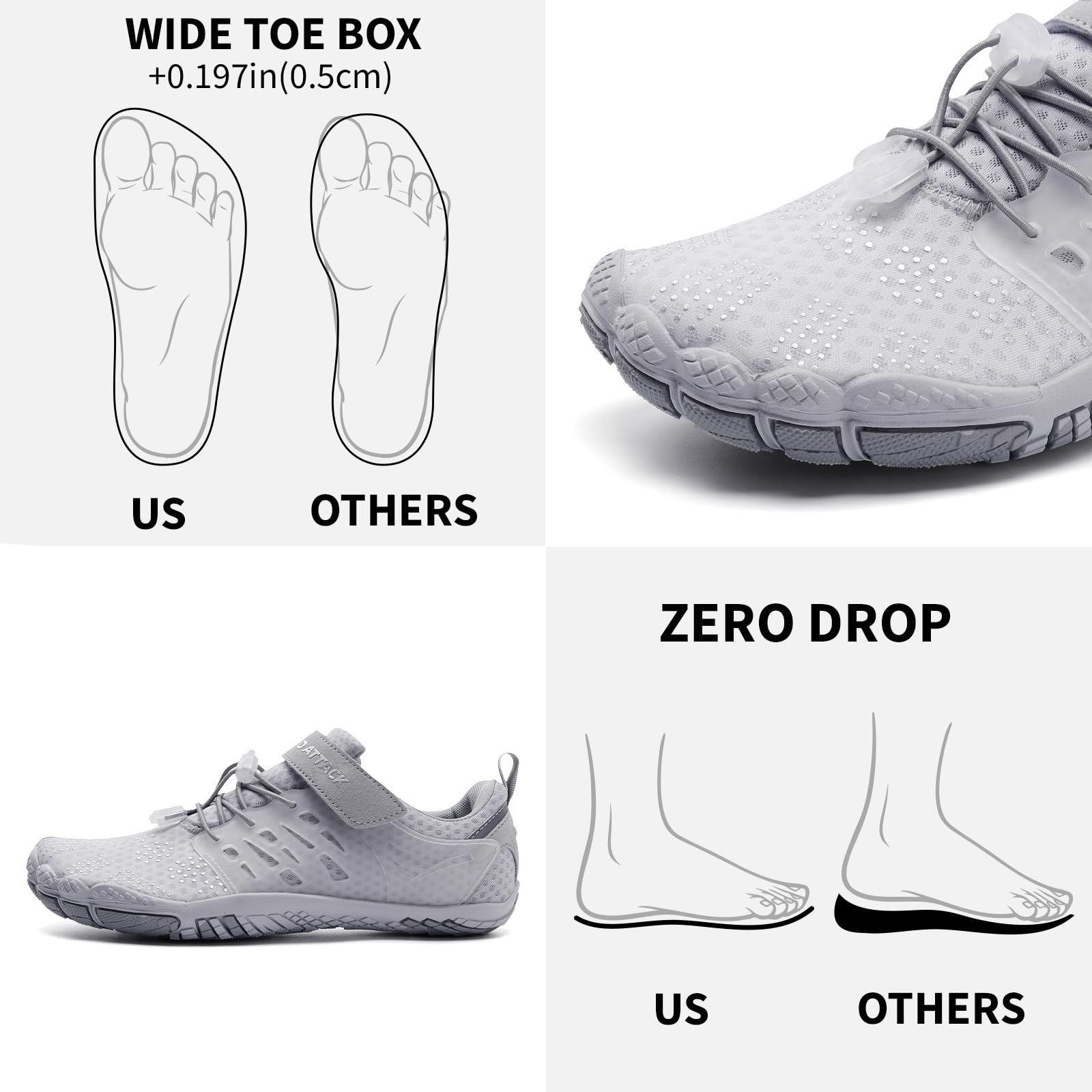 Grand Attack Barefoot Shoes for Women - Minimalist Zero Drop Lightweight Cross-Trainers | Perfect for Wrestling, Boxing, Weightlifting & Walking | Gym, Home Workout & Outdoor Activities