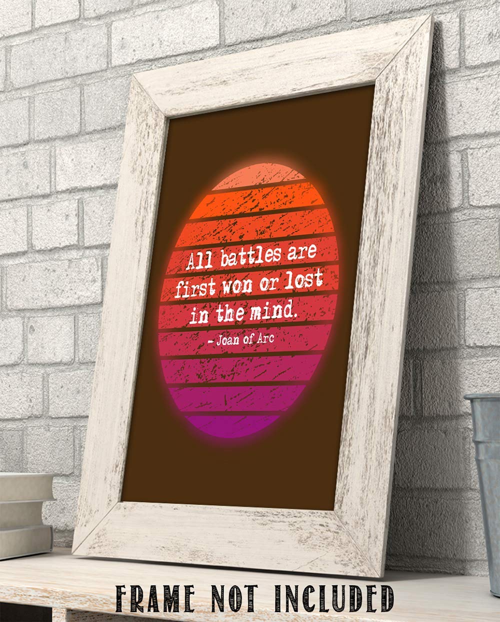 TJ Originals - 'All Battles Are First Won or Lost in the Mind' Joan of Arc Bible Quote Wall Art - 11x14 Inspirational Christian Decor Print - Perfect Gift for Home, Office & Church (Retro Sun Design)