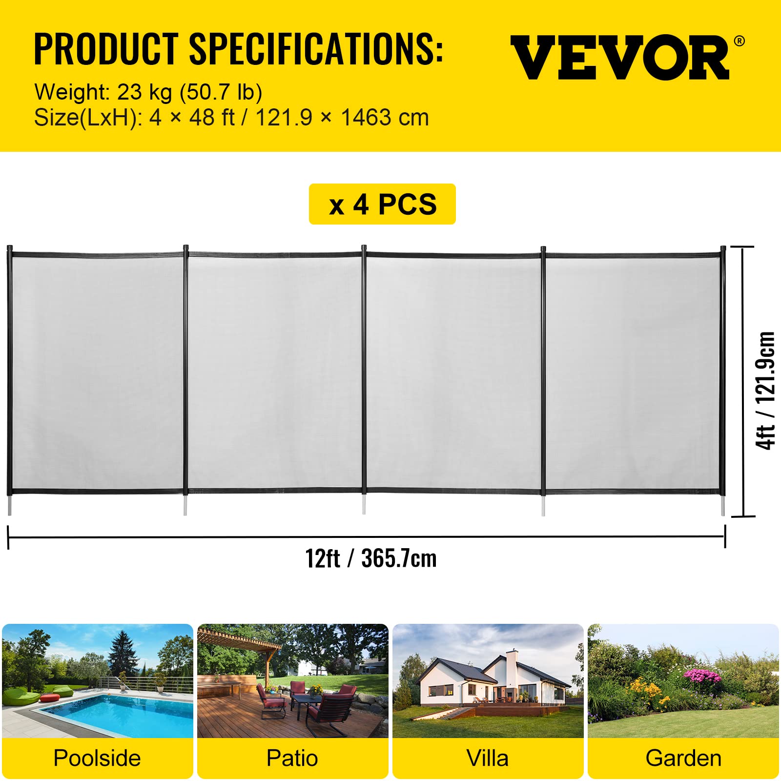 HappyBuy 4FT x 48FT Removable Mesh Pool Safety Fence - DIY Childproof Barrier for Inground Swimming Pools, Durable Black Mesh Fencing for Kids & Pet Protection - Perfect for Backyard, Garden & Vacation Home Safety