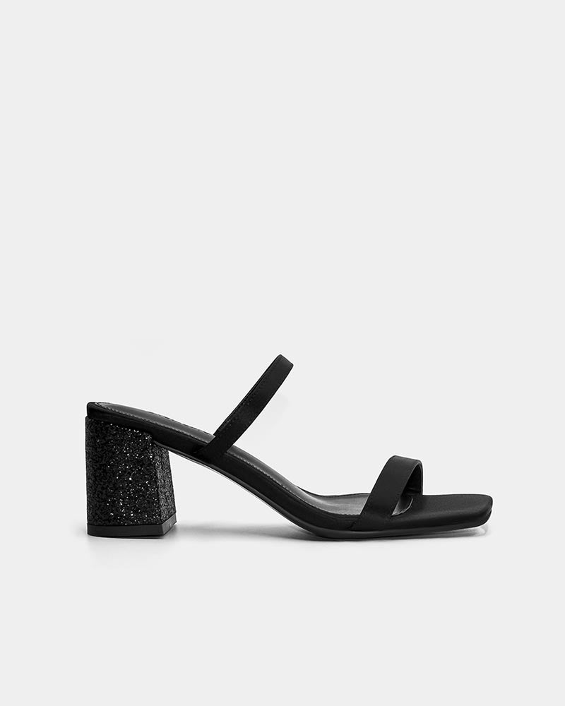 Black Block Heel Slide Sandals for Women - Comfortable Summer Dressy Casual Shoes for Beach, Party & Outdoor Wear