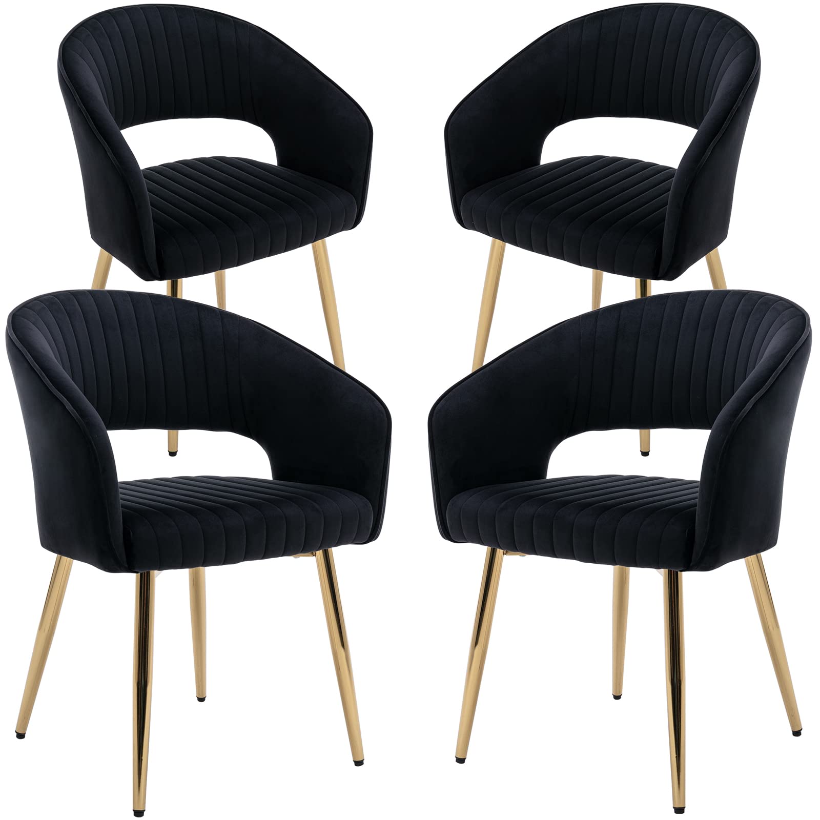 Guyou Black and Gold Velvet Dining Chairs Set of 4 - Modern Upholstered Accent Chairs with Hollow Back & Tufted Design - Elegant Armchairs for Living Room, Dining Room or Kitchen (4-Pack) - Perfect for Dinner Parties, Home Decor & Guest Seating