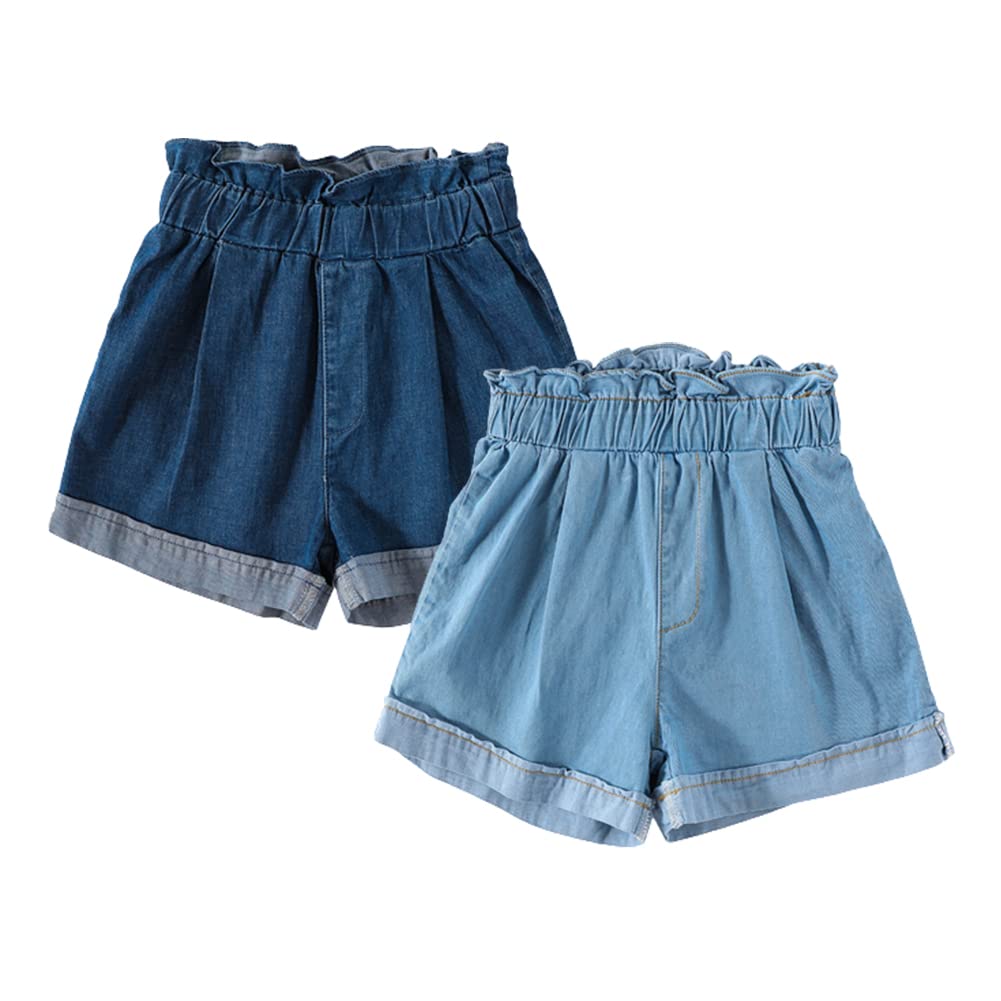 SUITBOY Baby Girl Denim Shorts 2-Pack - Toddler Ruffle Jean Shorts with Skirt Design for Summer & Workout - Cute Casual Outfits for Playdates, Park Visits & Family Photos